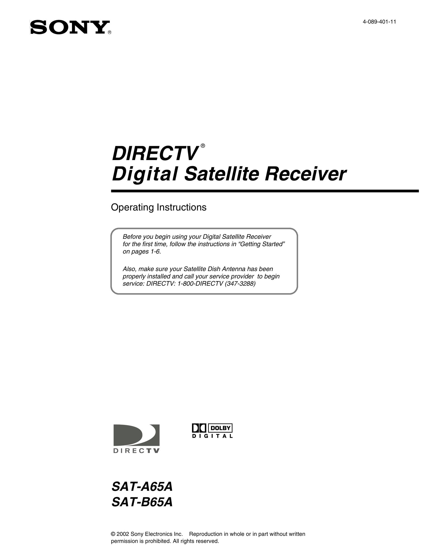Sony SAT-A65A Satellite TV System User Manual