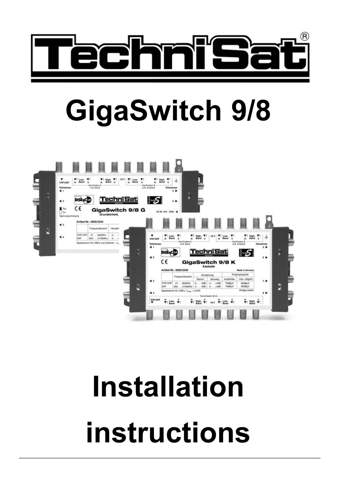 TechniSat GigaSwitch 9/8 Satellite TV System User Manual