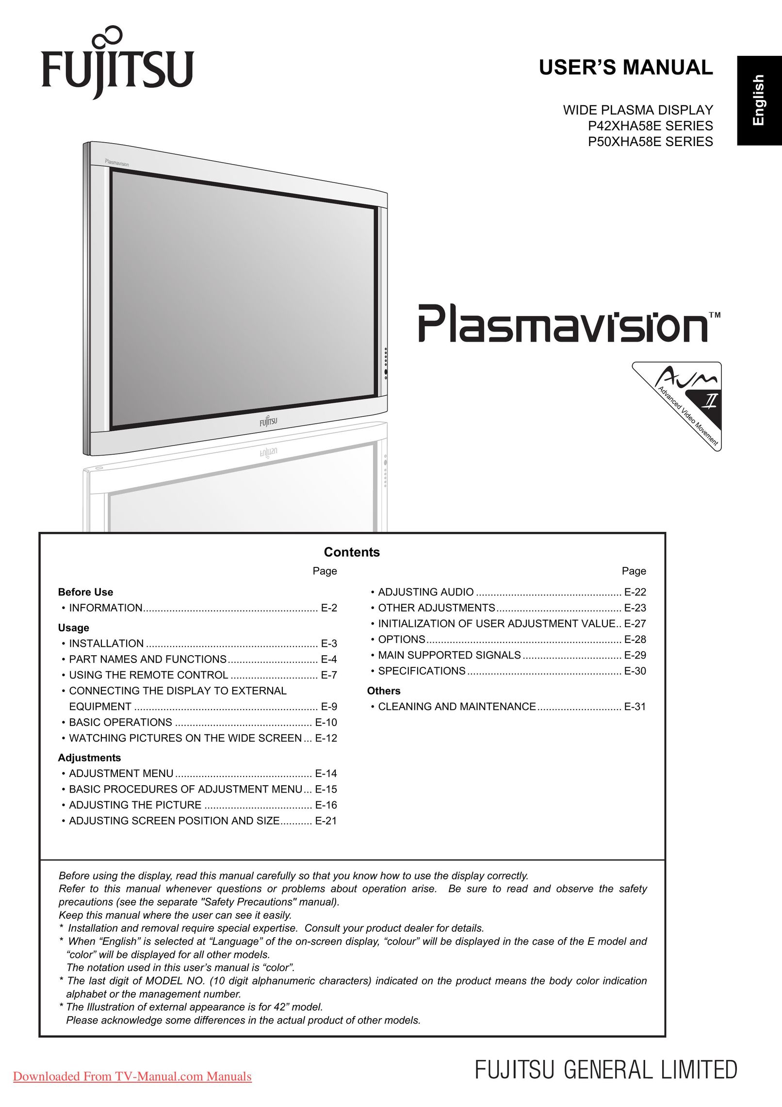 Fujitsu P42XHA58E TV Antenna User Manual