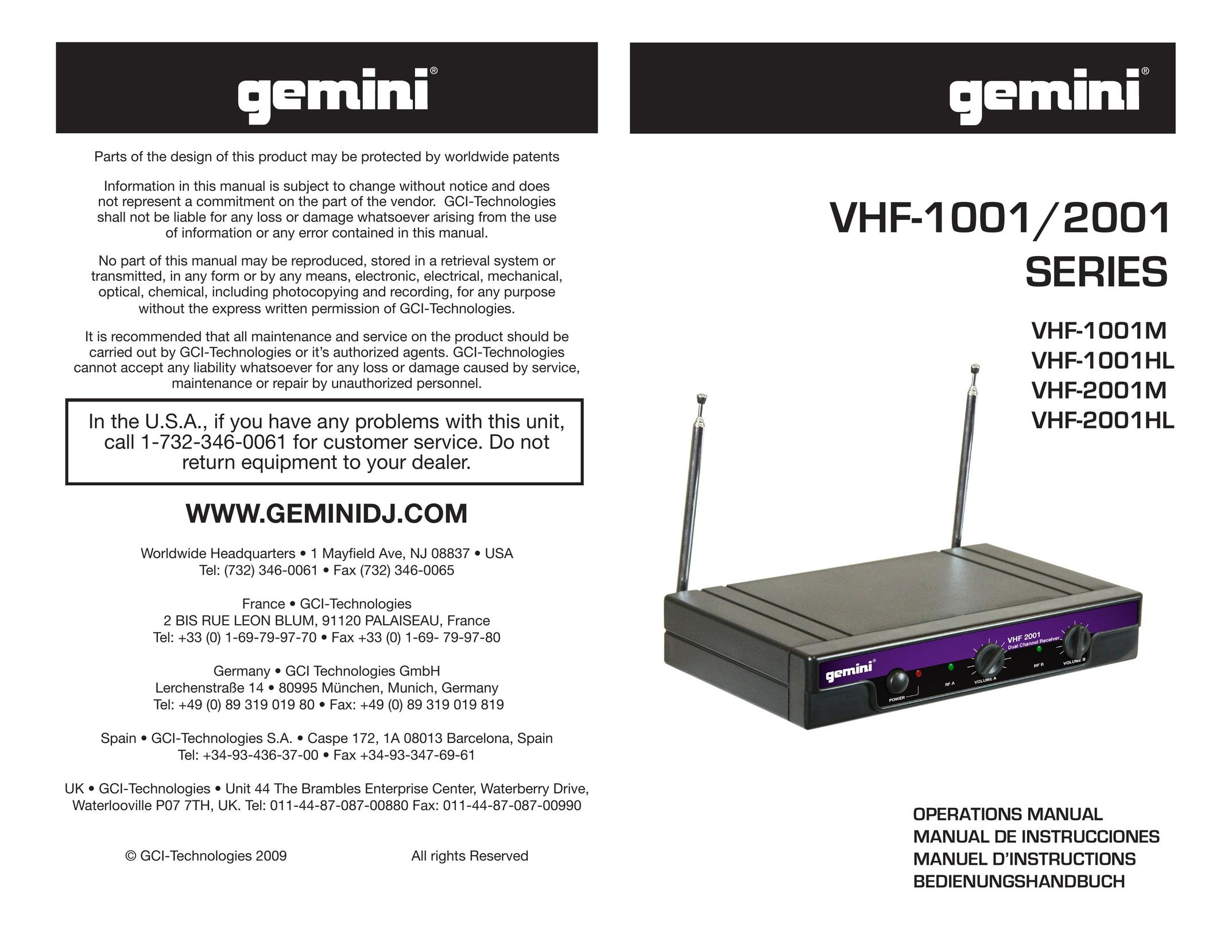 Gemini Industries VHF-2001M TV Antenna User Manual