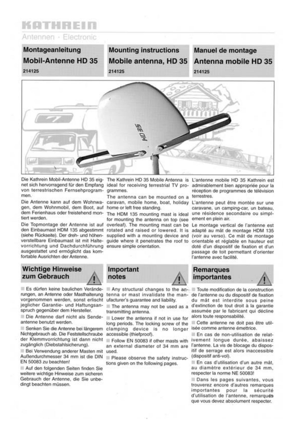Kathrein HDM 135 TV Antenna User Manual