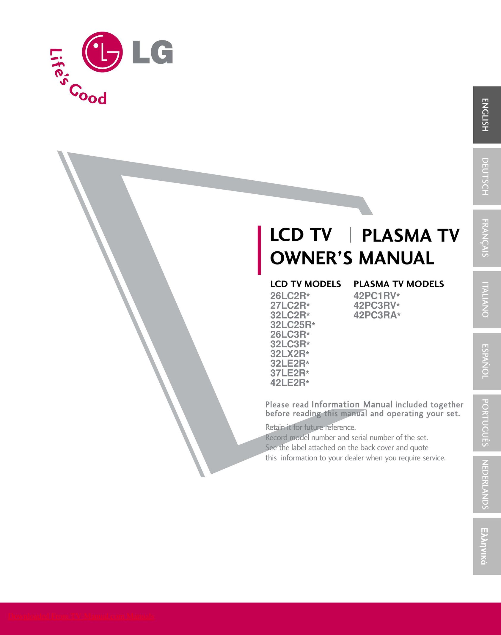 LG Electronics 32LE2R* TV Antenna User Manual