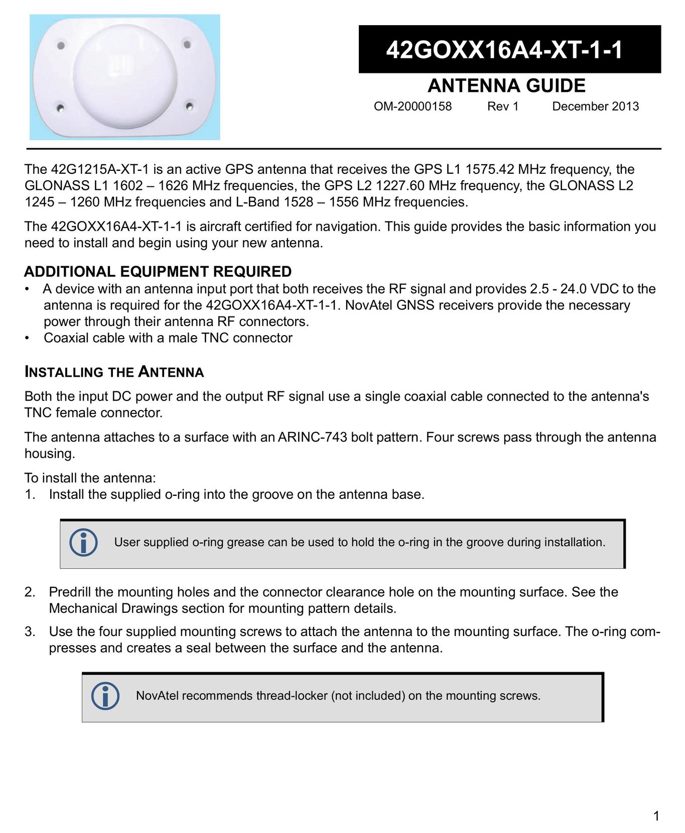 Novatel 42GOXX16A4-XT-1-1 TV Antenna User Manual