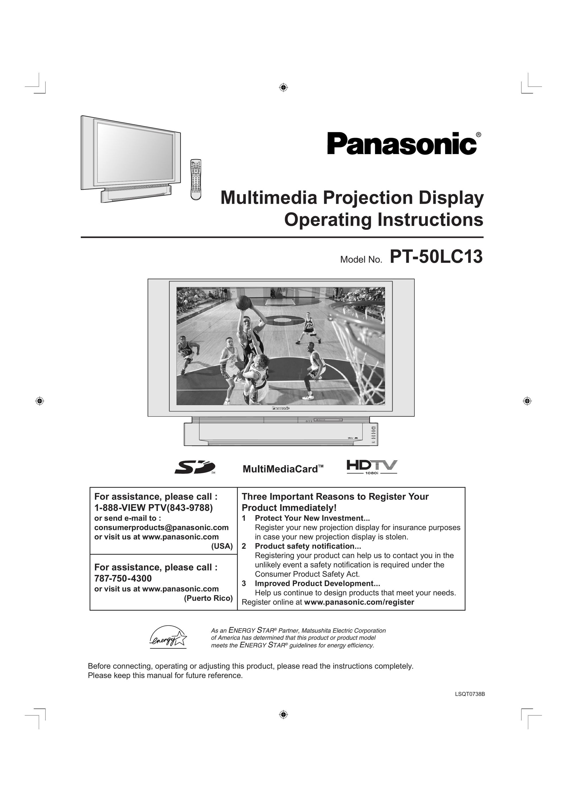 Panasonic Multimedia Projection Display TV Antenna User Manual