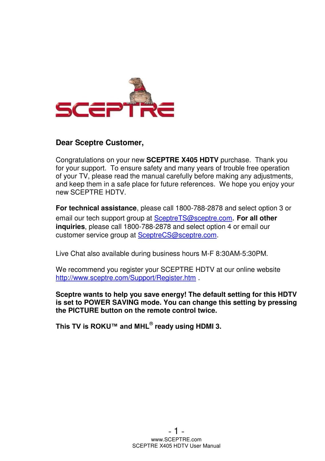 Sceptre Technologies X405 TV Antenna User Manual
