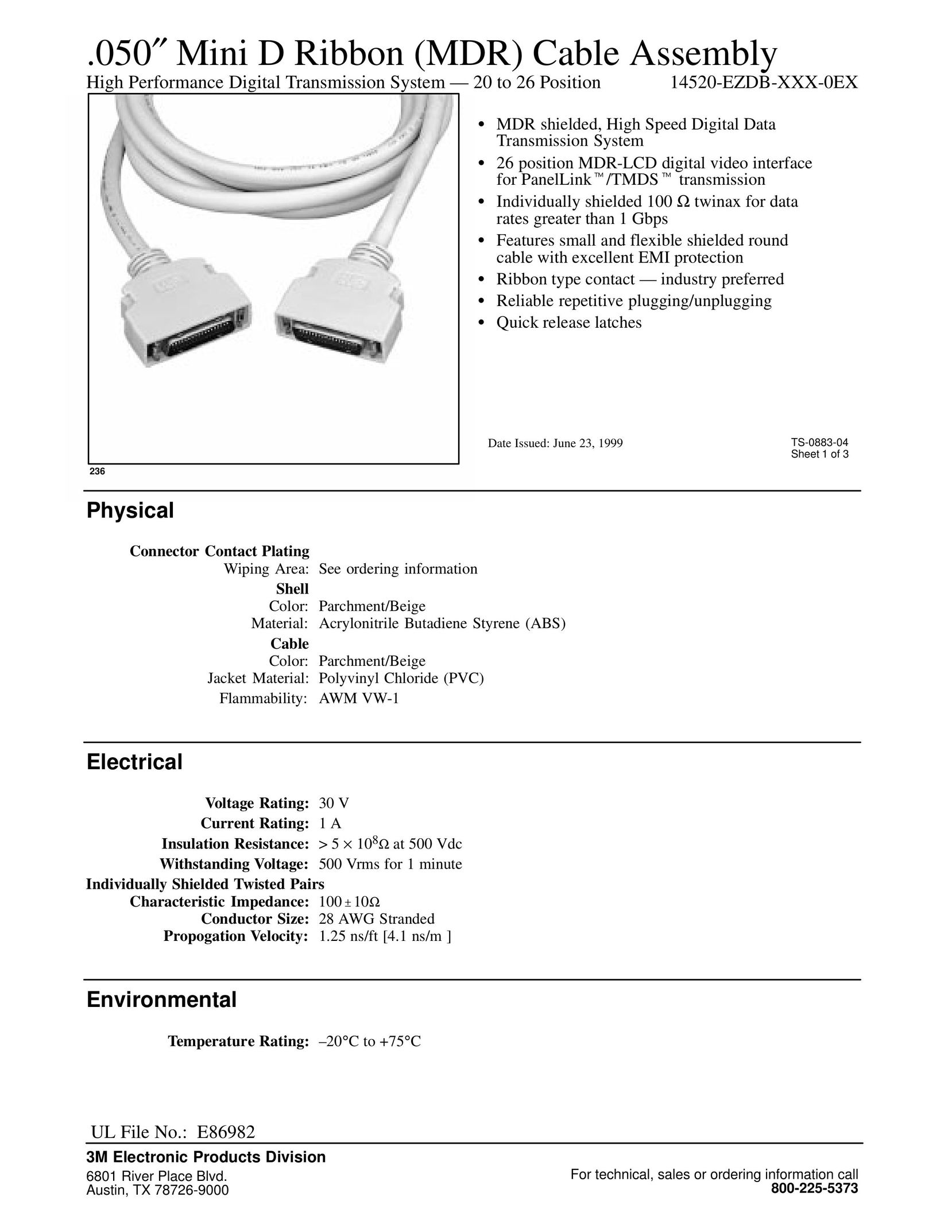 3M 14520-EZDB-XXX-0EX TV Cables User Manual