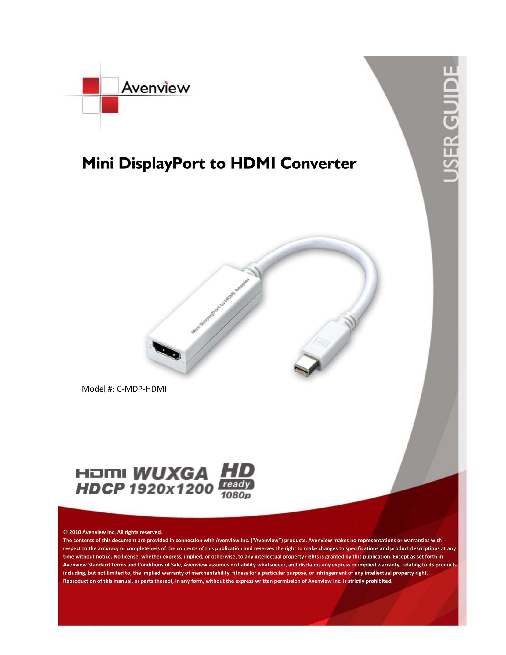 Avenview C-MDP-HDMI TV Cables User Manual
