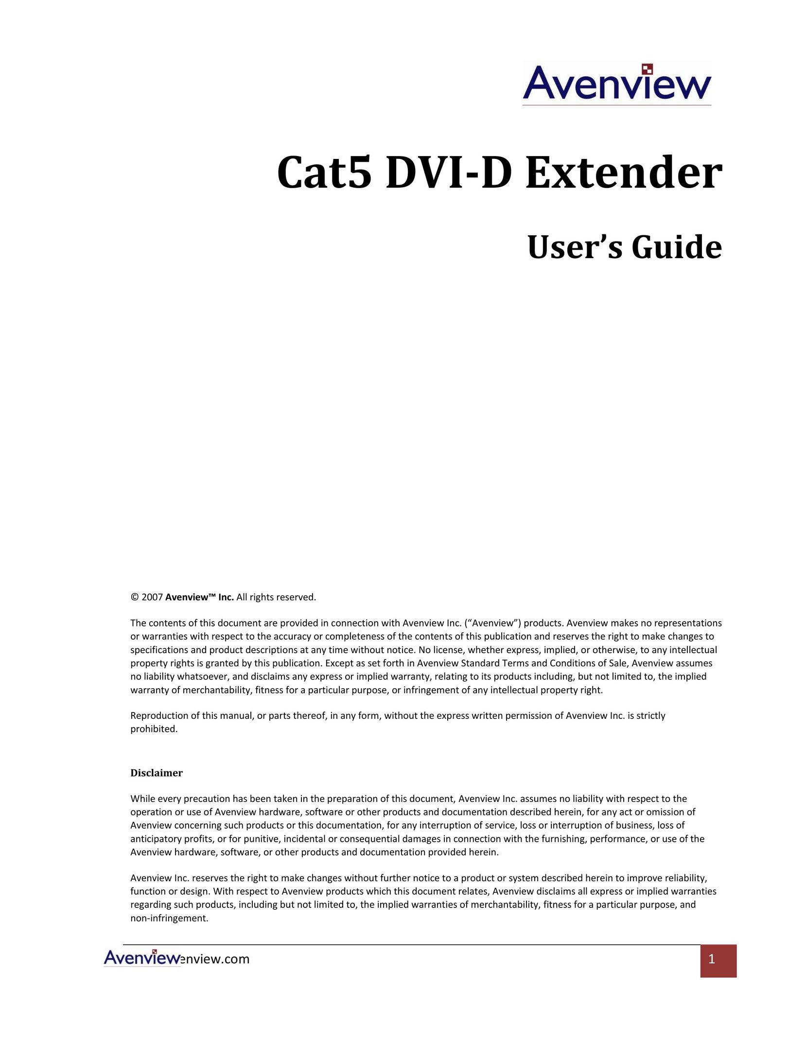 Avenview Cat5 TV Cables User Manual