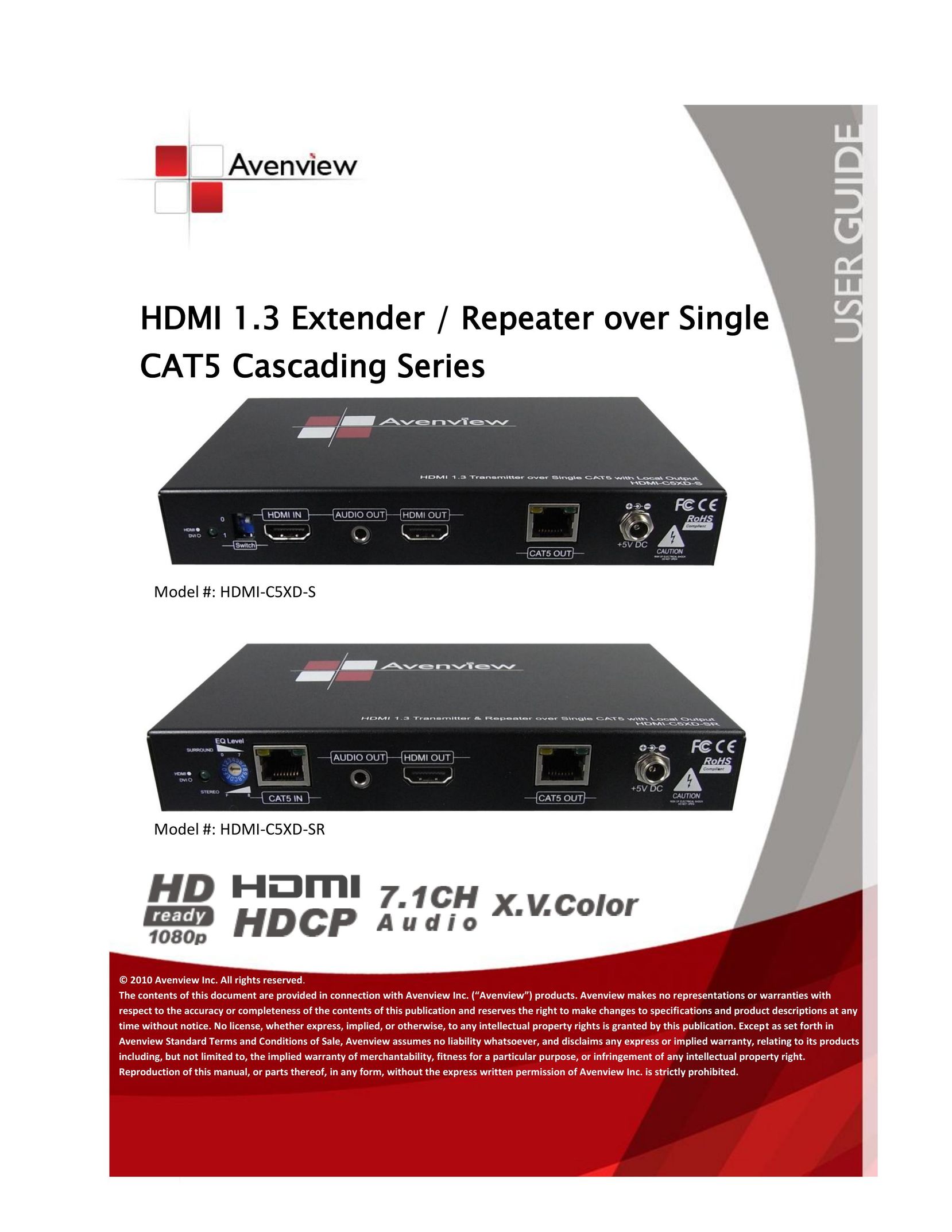 Avenview HDMI-C5XD-SR TV Cables User Manual