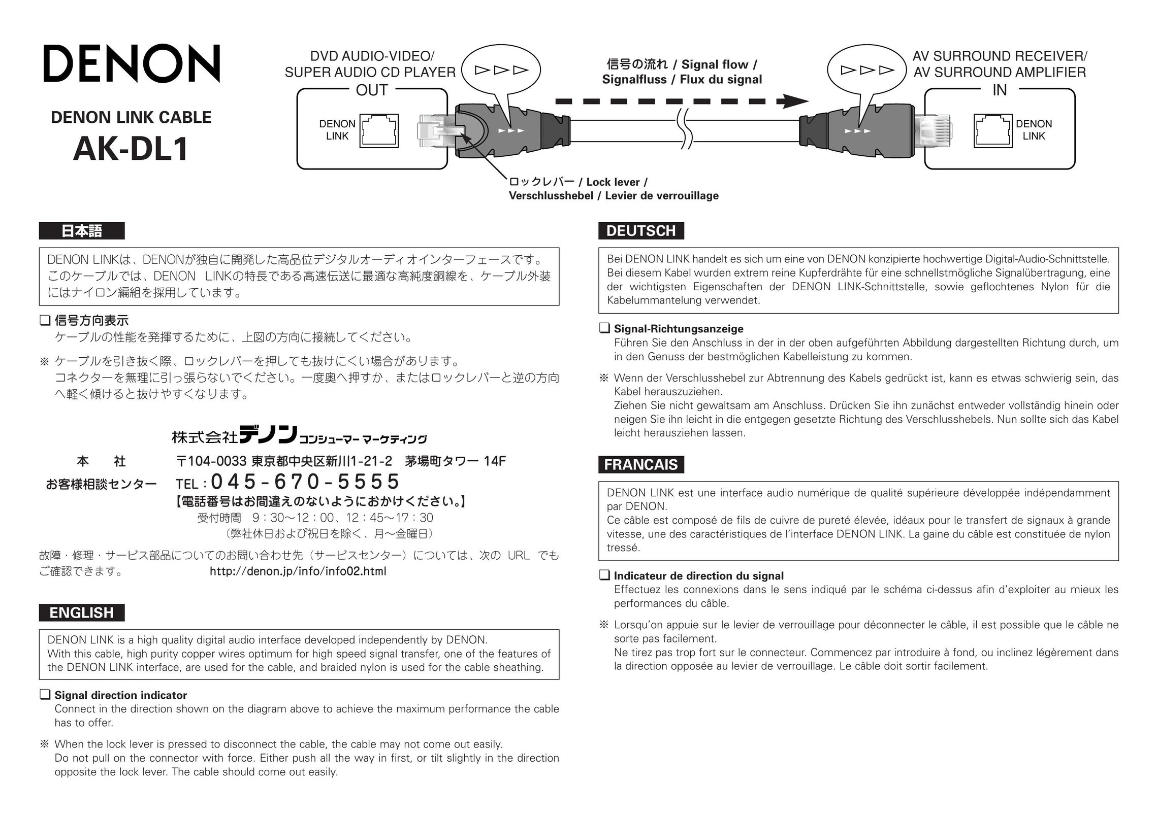 Denon AK-DL1 TV Cables User Manual
