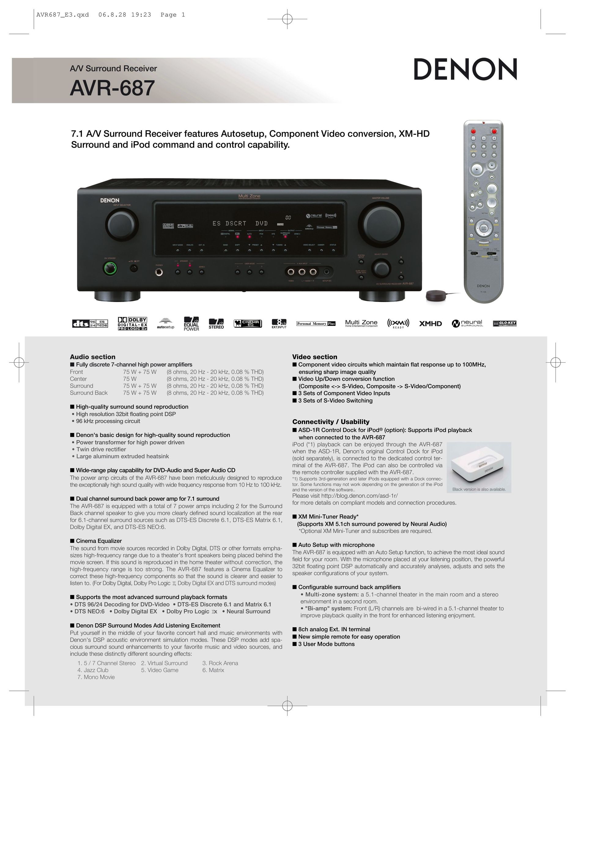 Denon AVR-687 TV Cables User Manual