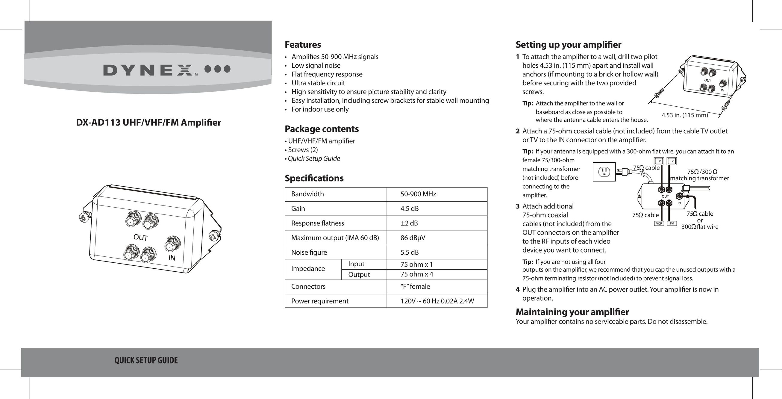 Dynex DX-AD113 TV Cables User Manual