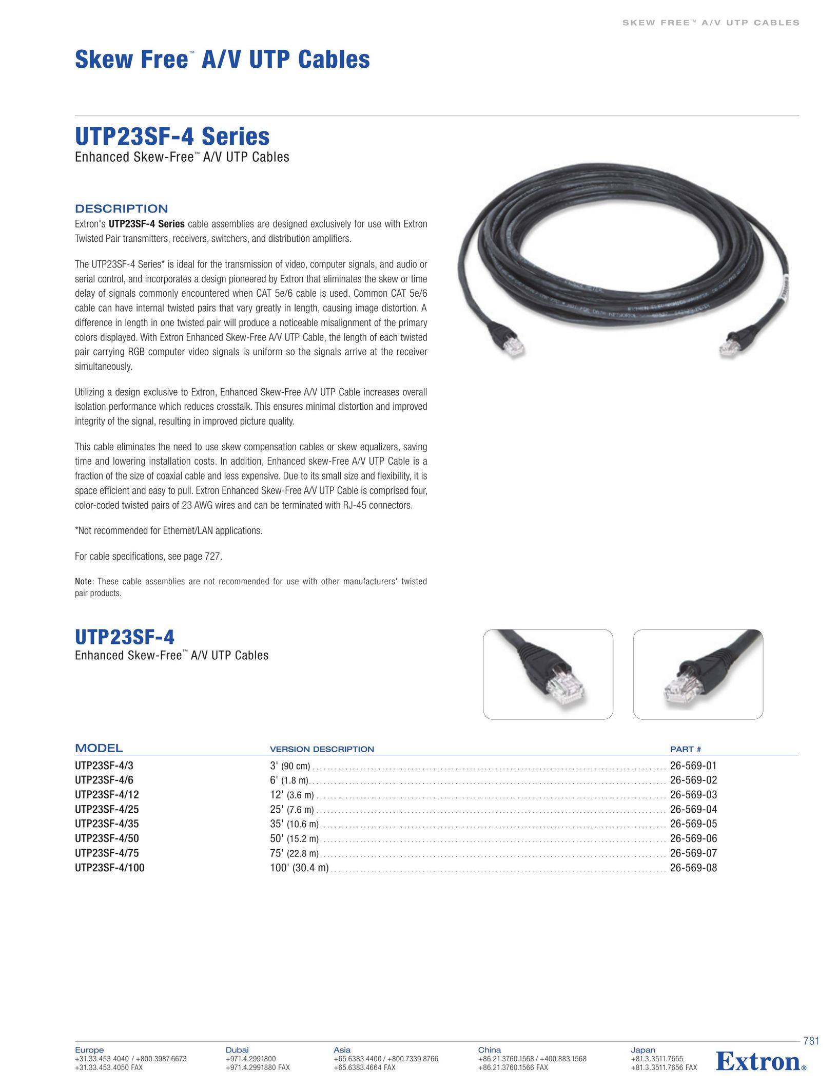 Extron electronic UTP23SF-4/100 TV Cables User Manual
