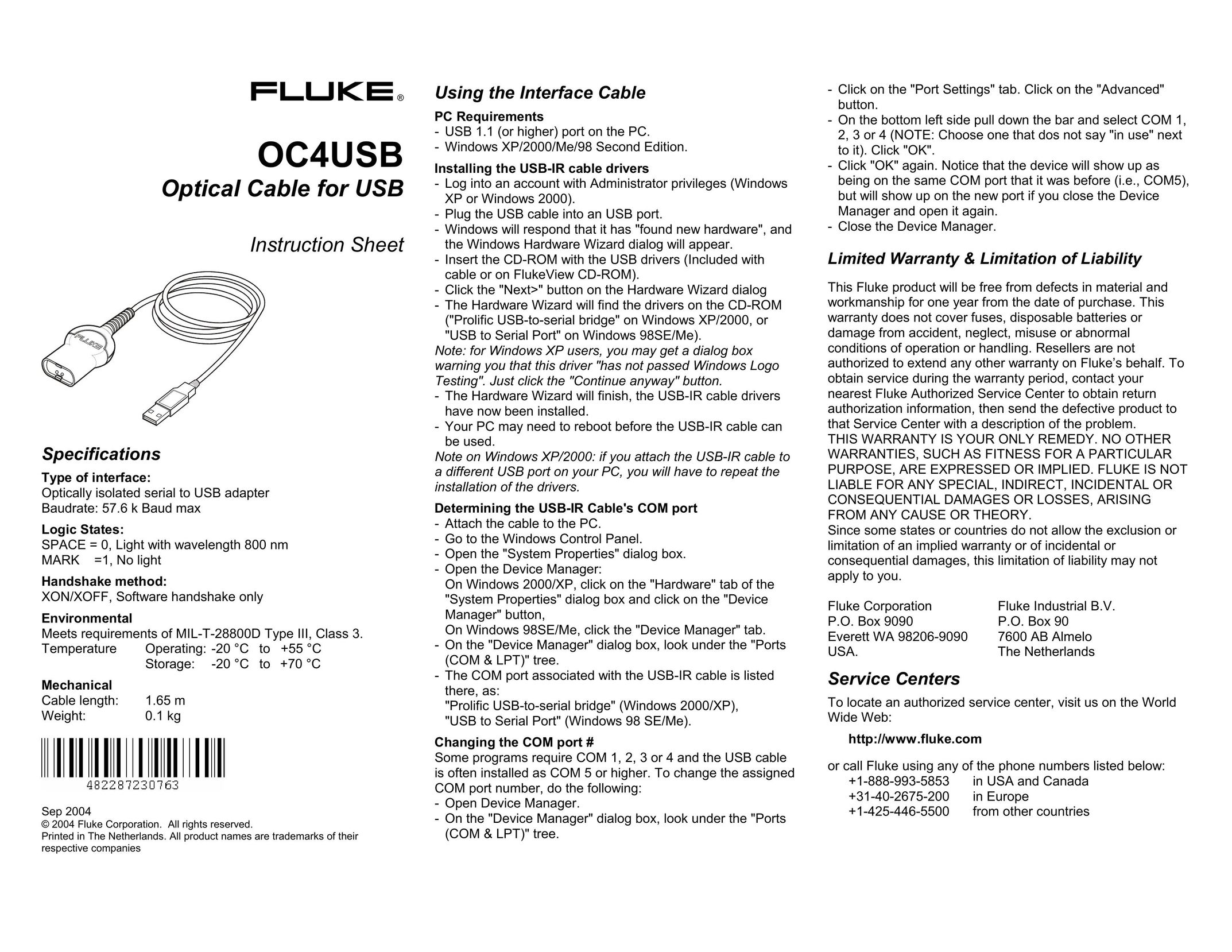 Fluke OC4USB TV Cables User Manual
