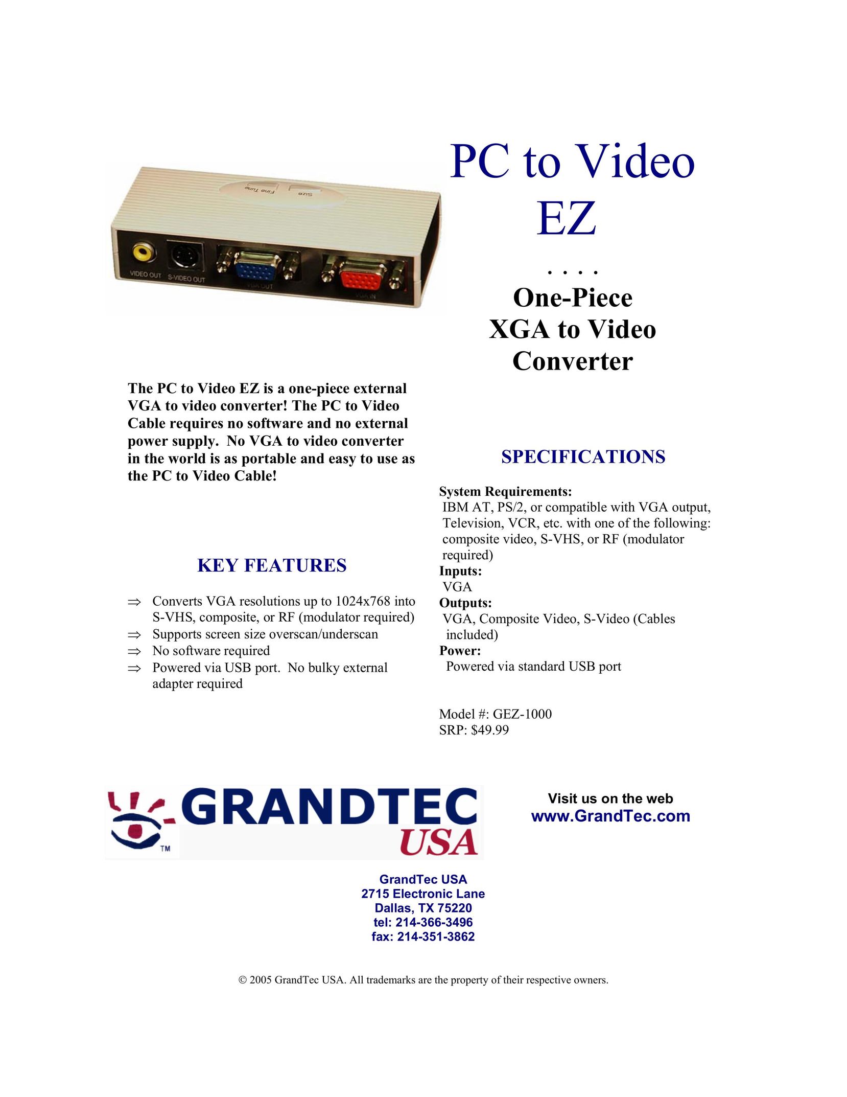 GrandTec GEZ-1000 TV Cables User Manual