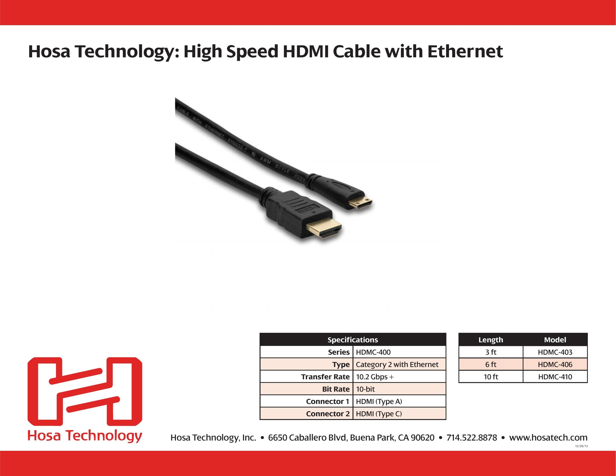 Hosa Technology HDMC-400 TV Cables User Manual
