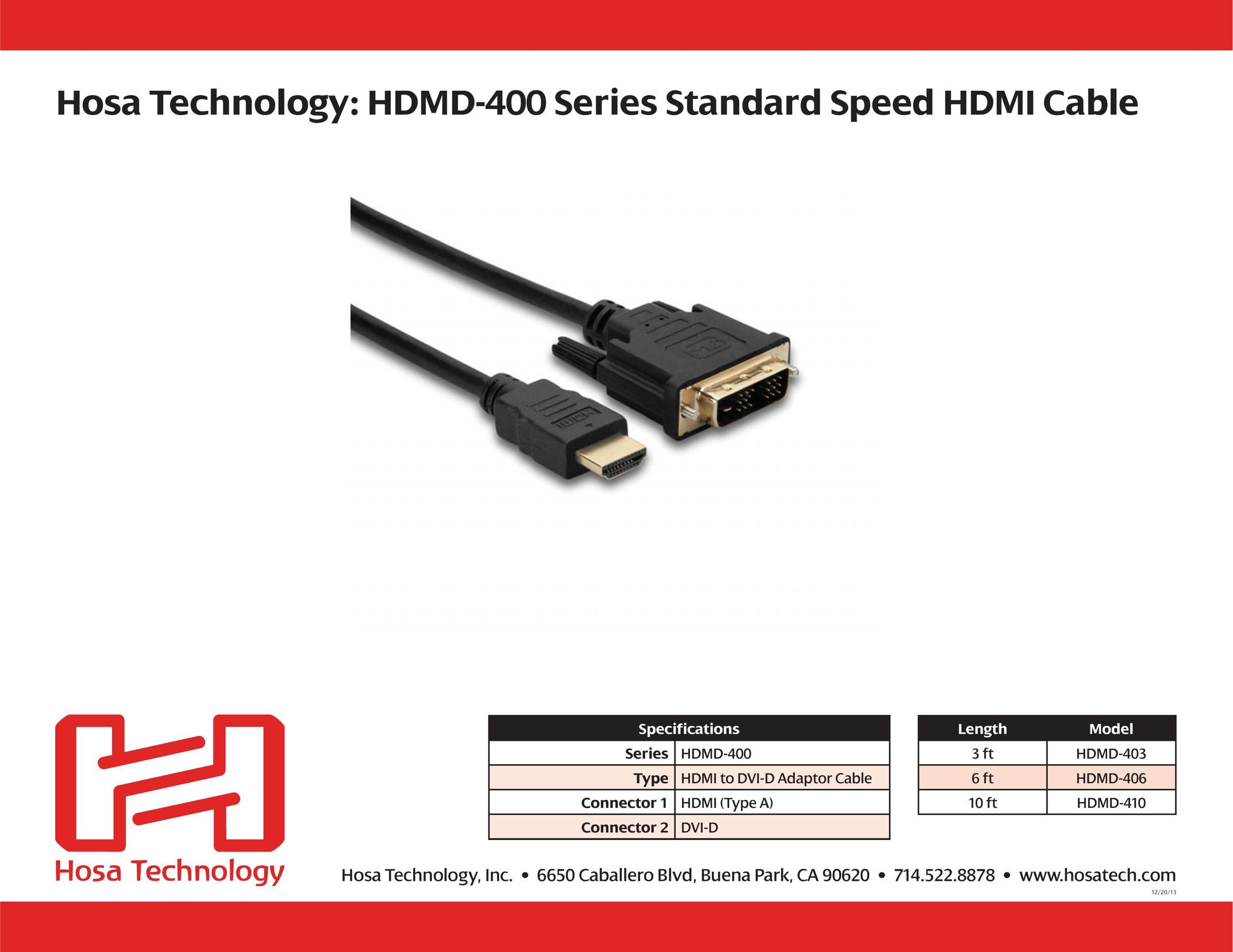 Hosa Technology HDMD-400 TV Cables User Manual