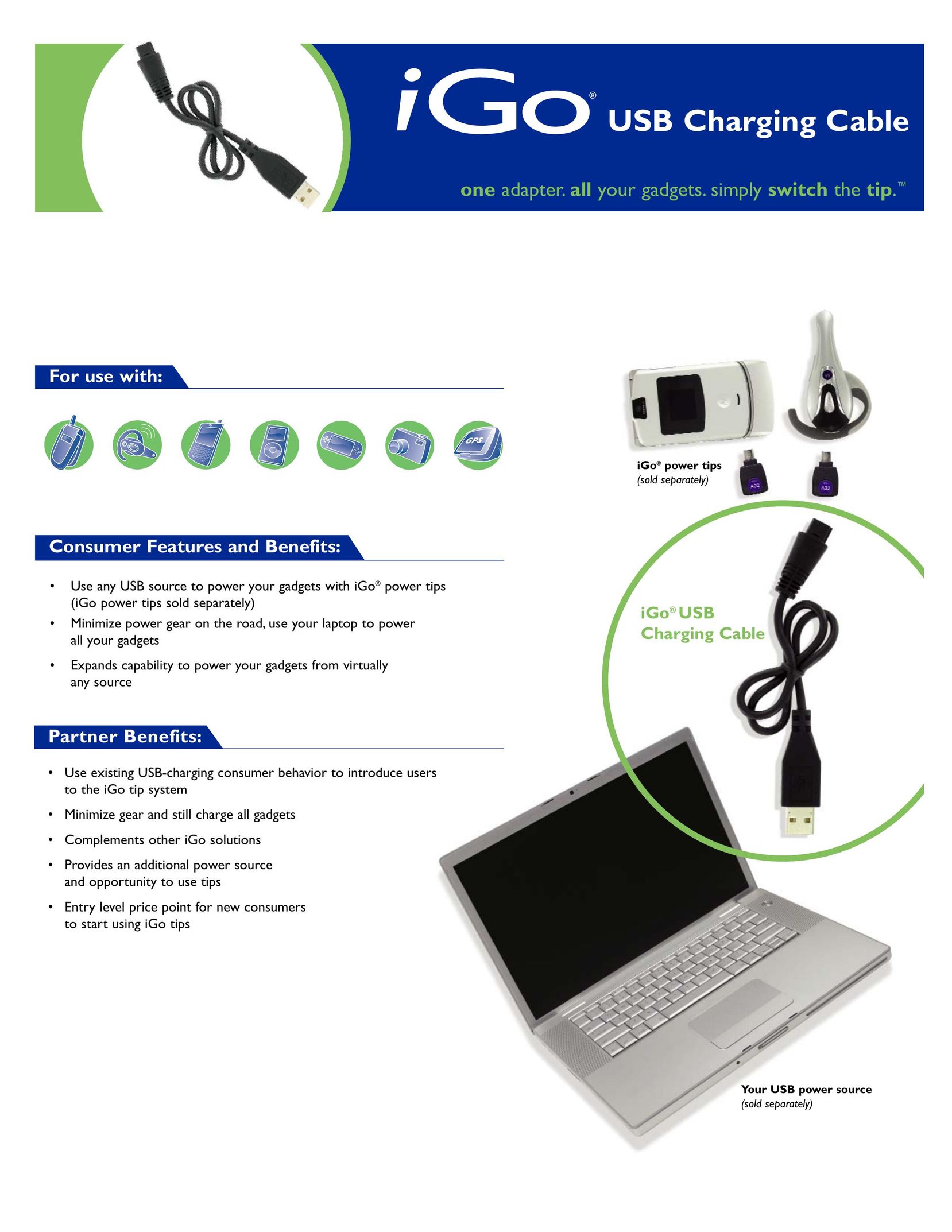 IGo Direct USB Charging Cable TV Cables User Manual