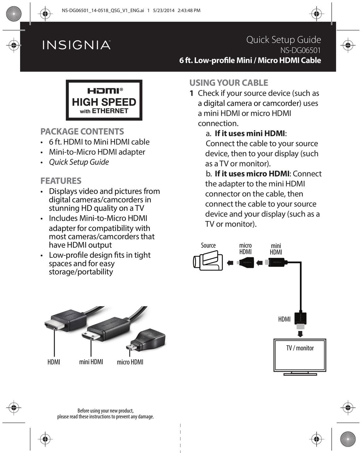 Insignia NS-DG06501 TV Cables User Manual