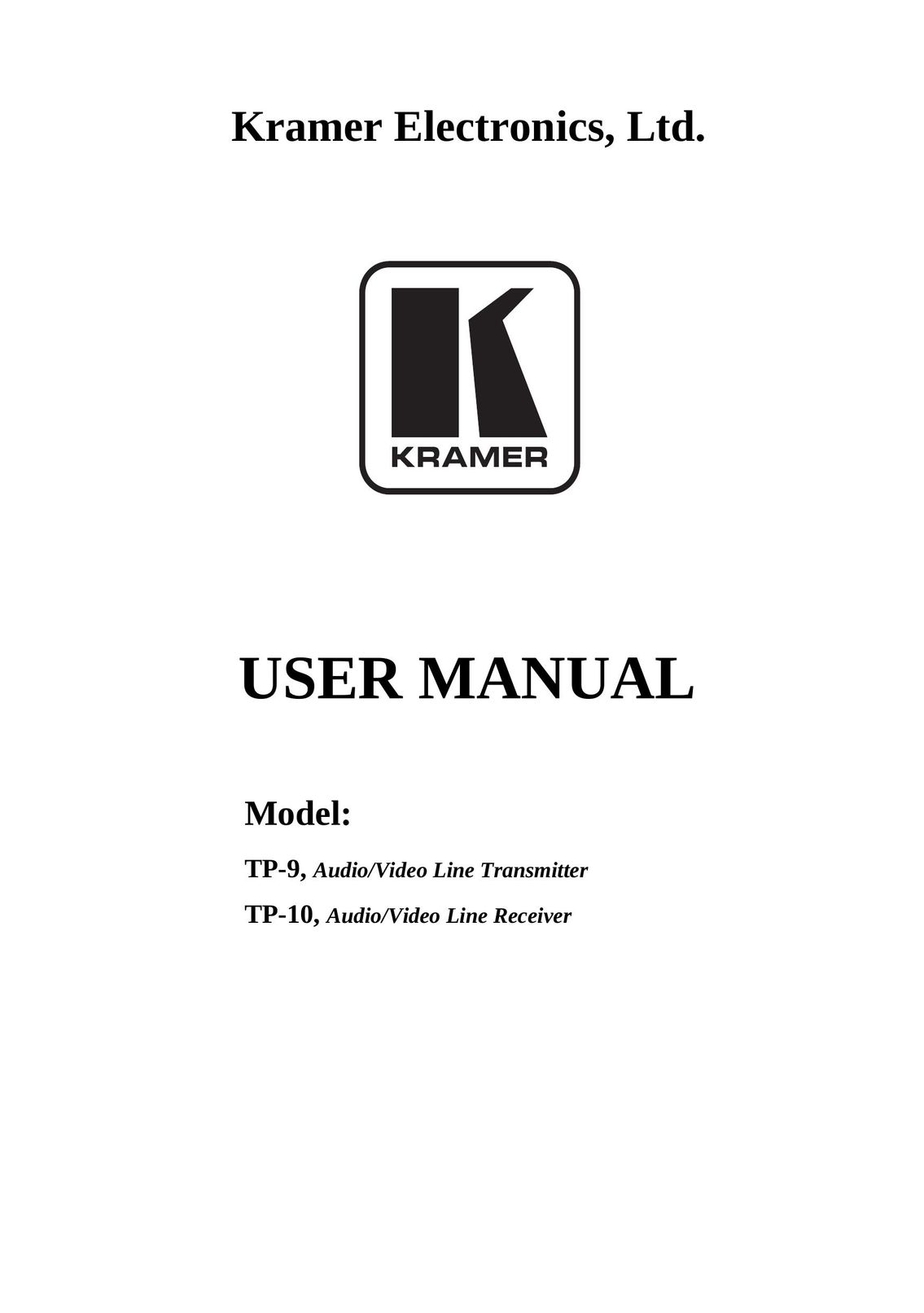 Kramer Electronics TP-9 TV Cables User Manual