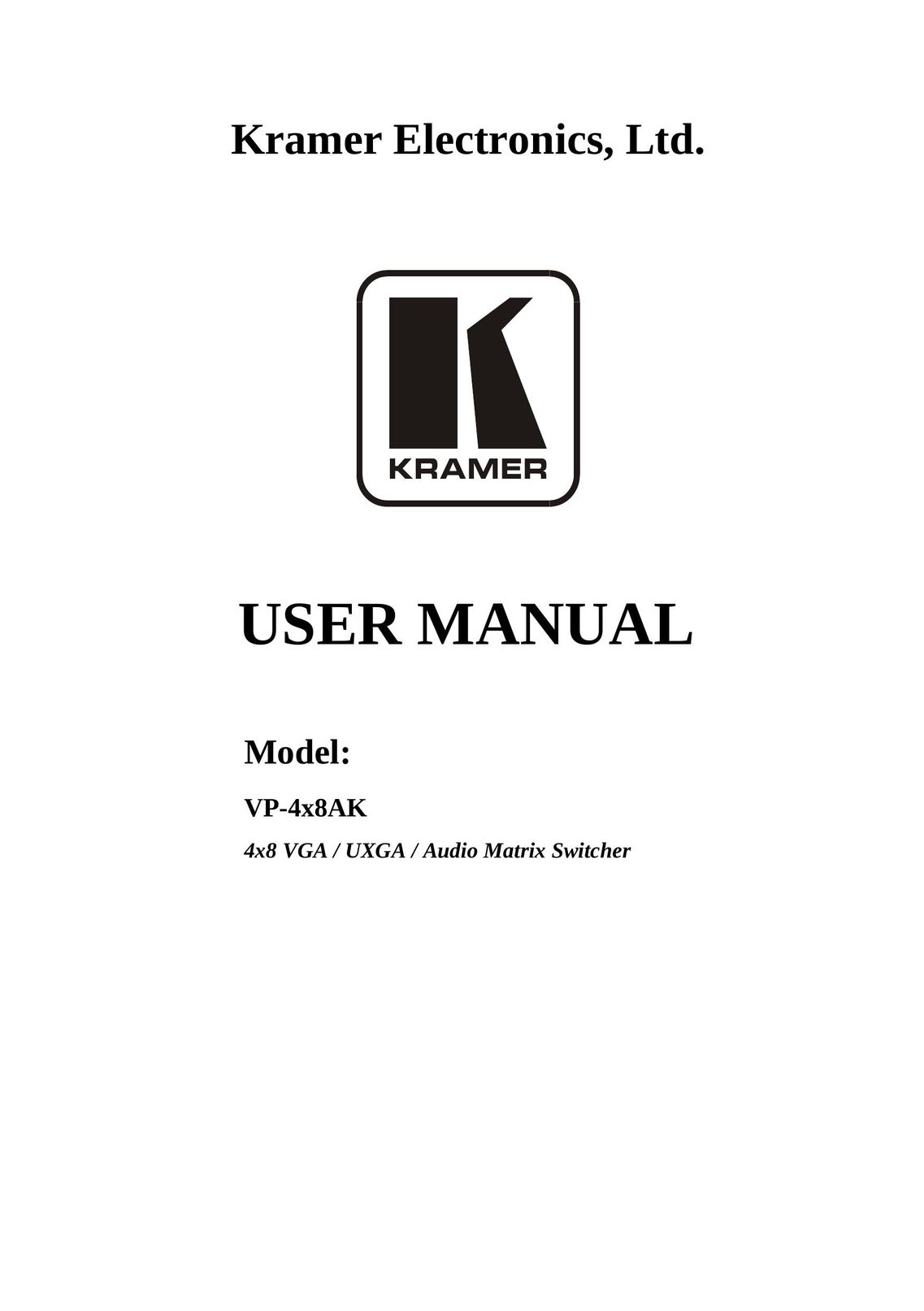 Kramer Electronics VP-4x8AK TV Cables User Manual