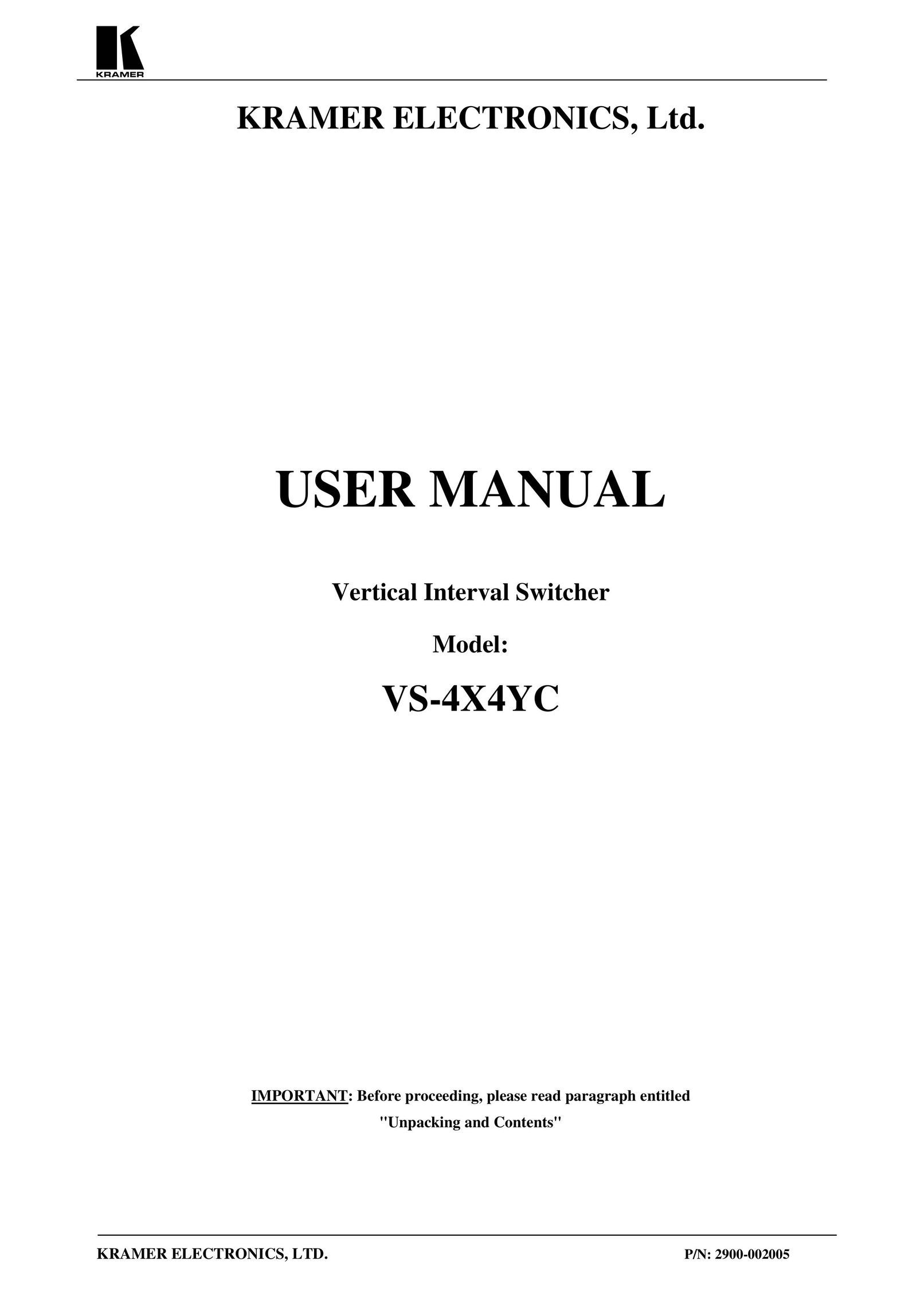 Kramer Electronics VS-4X4 TV Cables User Manual
