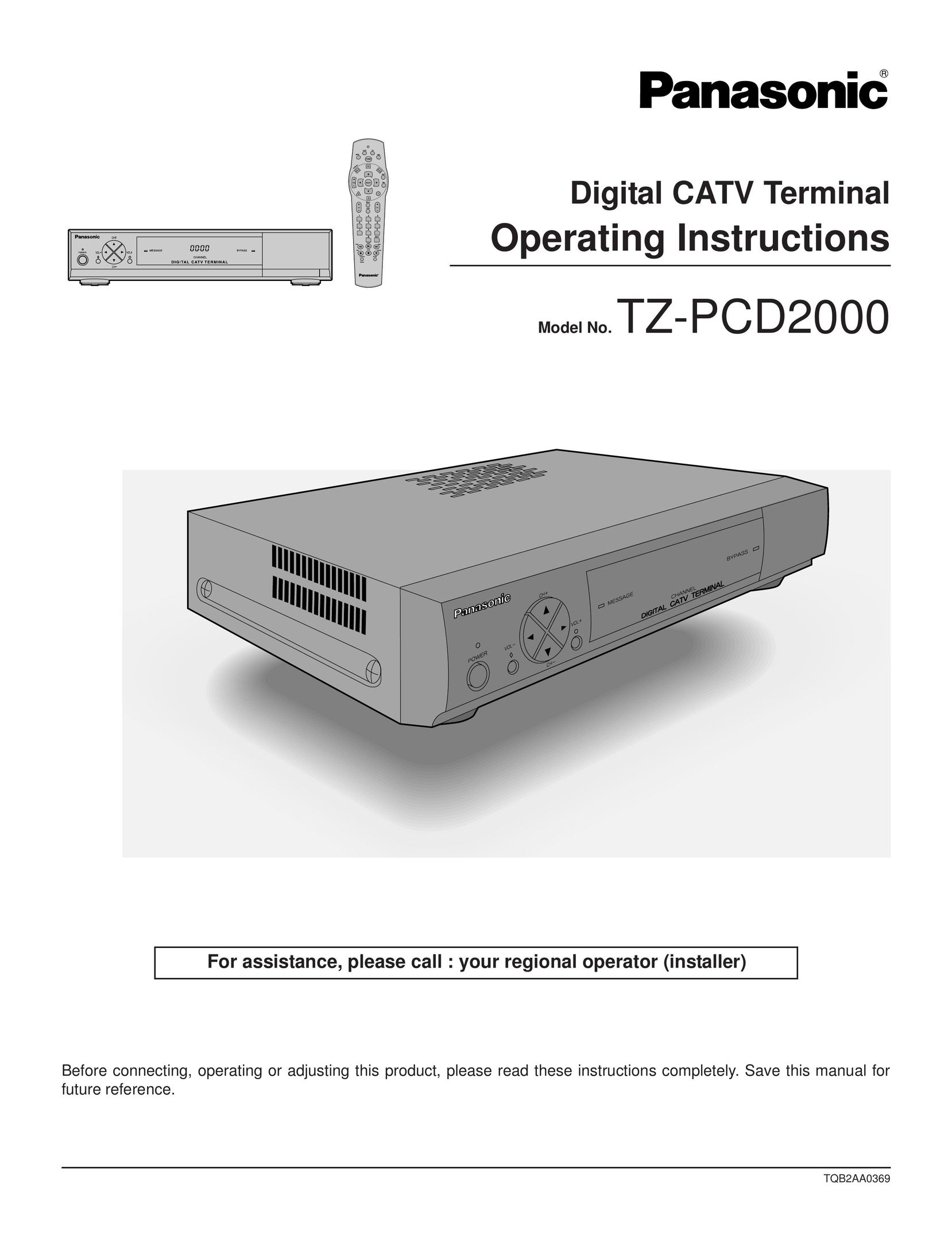Panasonic TZ-PCD2000 TV Cables User Manual