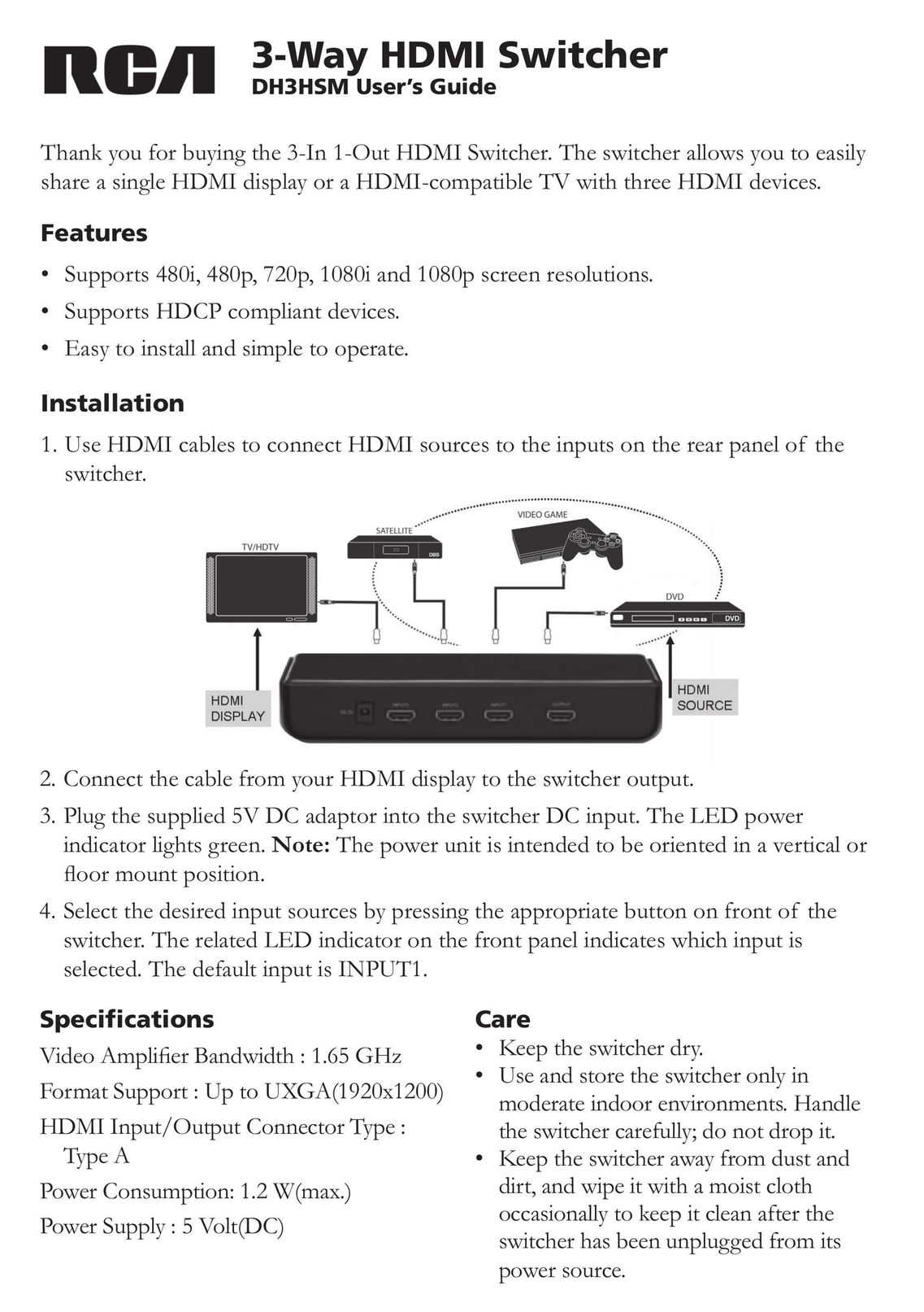 RCA DH3HSM TV Cables User Manual