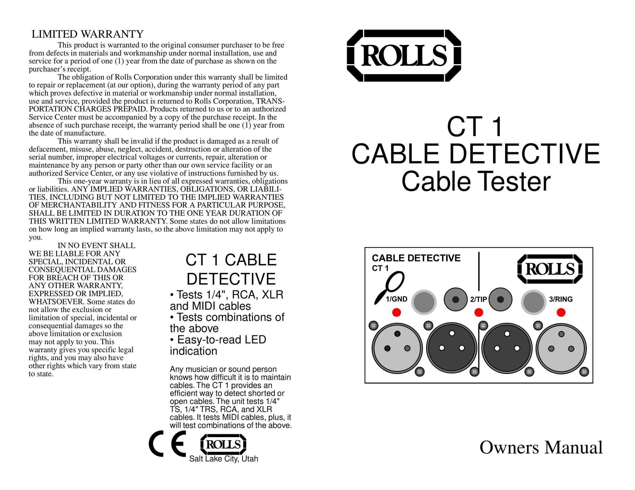 Rolls CT 1 TV Cables User Manual