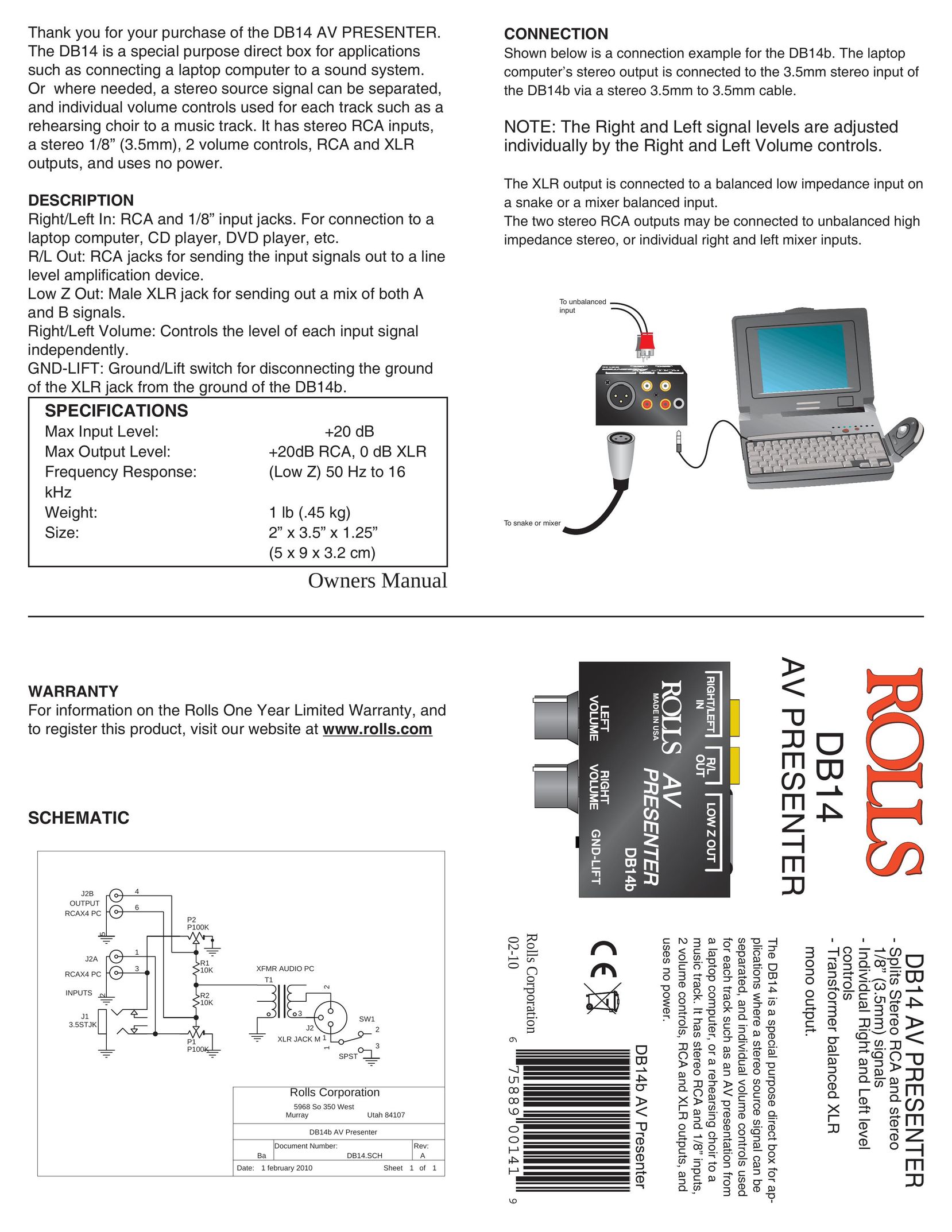 Rolls DB14 TV Cables User Manual