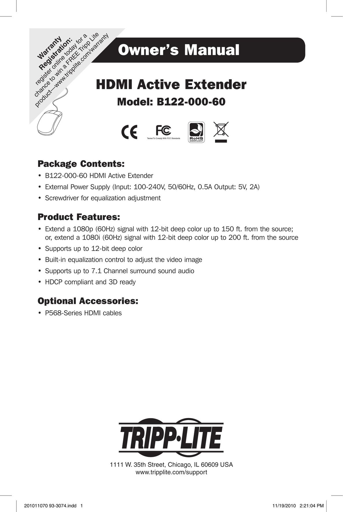 Tripp Lite B122-000-60 TV Cables User Manual