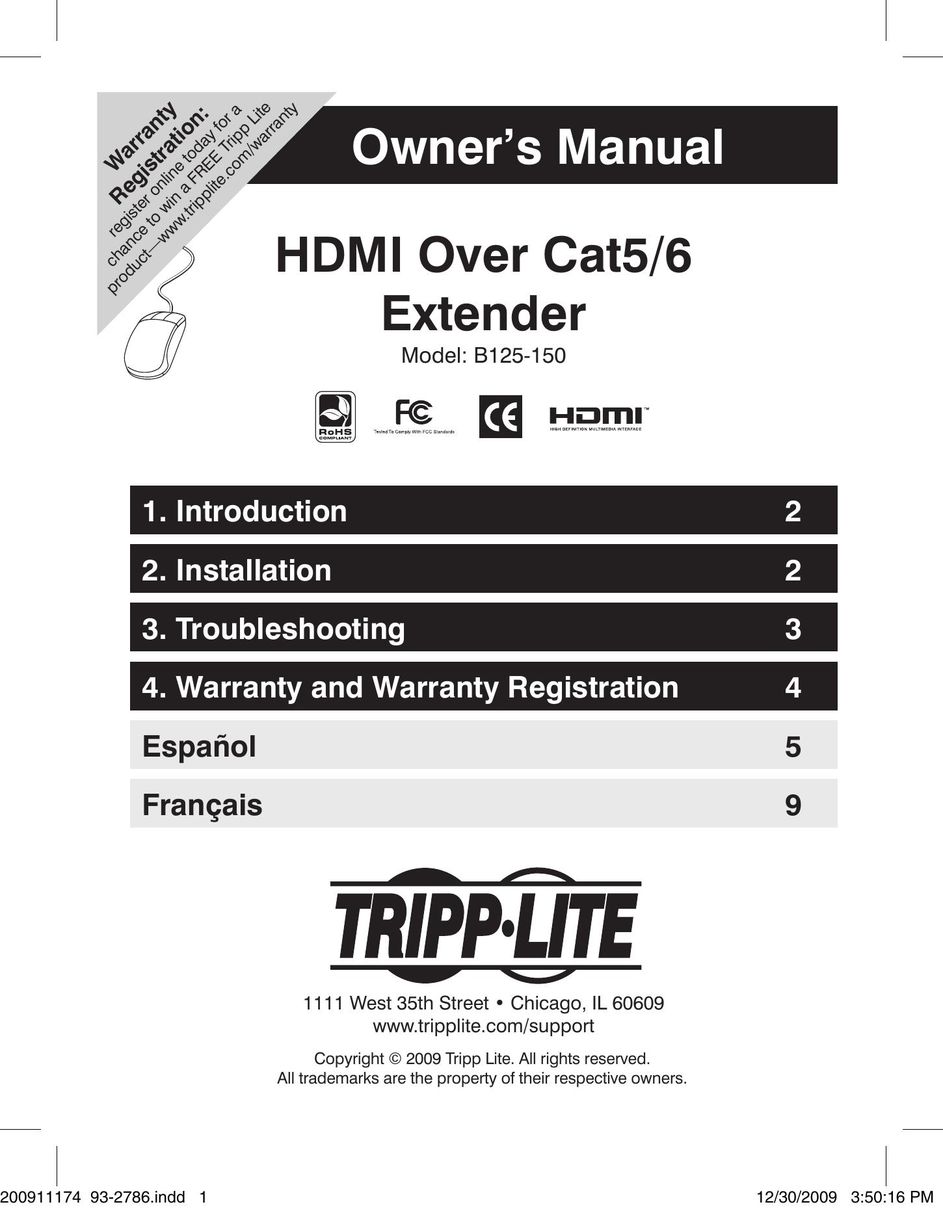 Tripp Lite B125-150 TV Cables User Manual