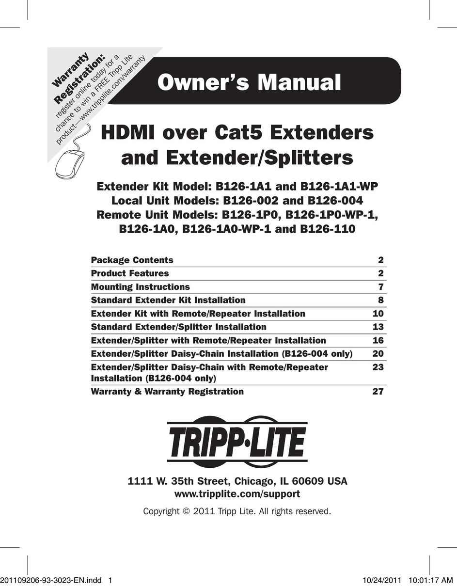 Tripp Lite B126-1A0-WP-1 TV Cables User Manual