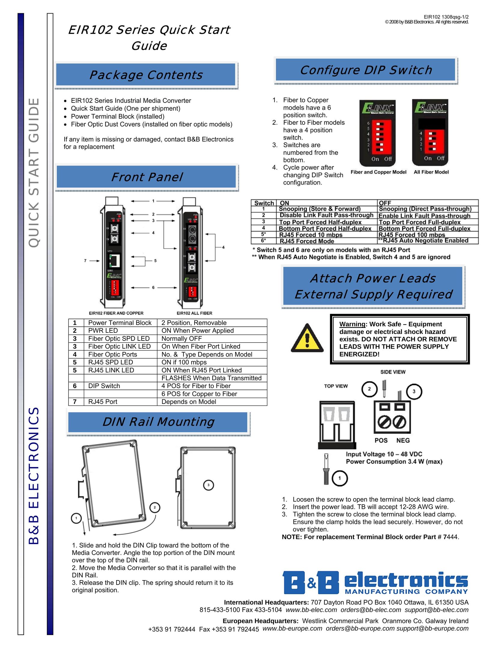 B&B Electronics EIR102 TV Converter Box User Manual