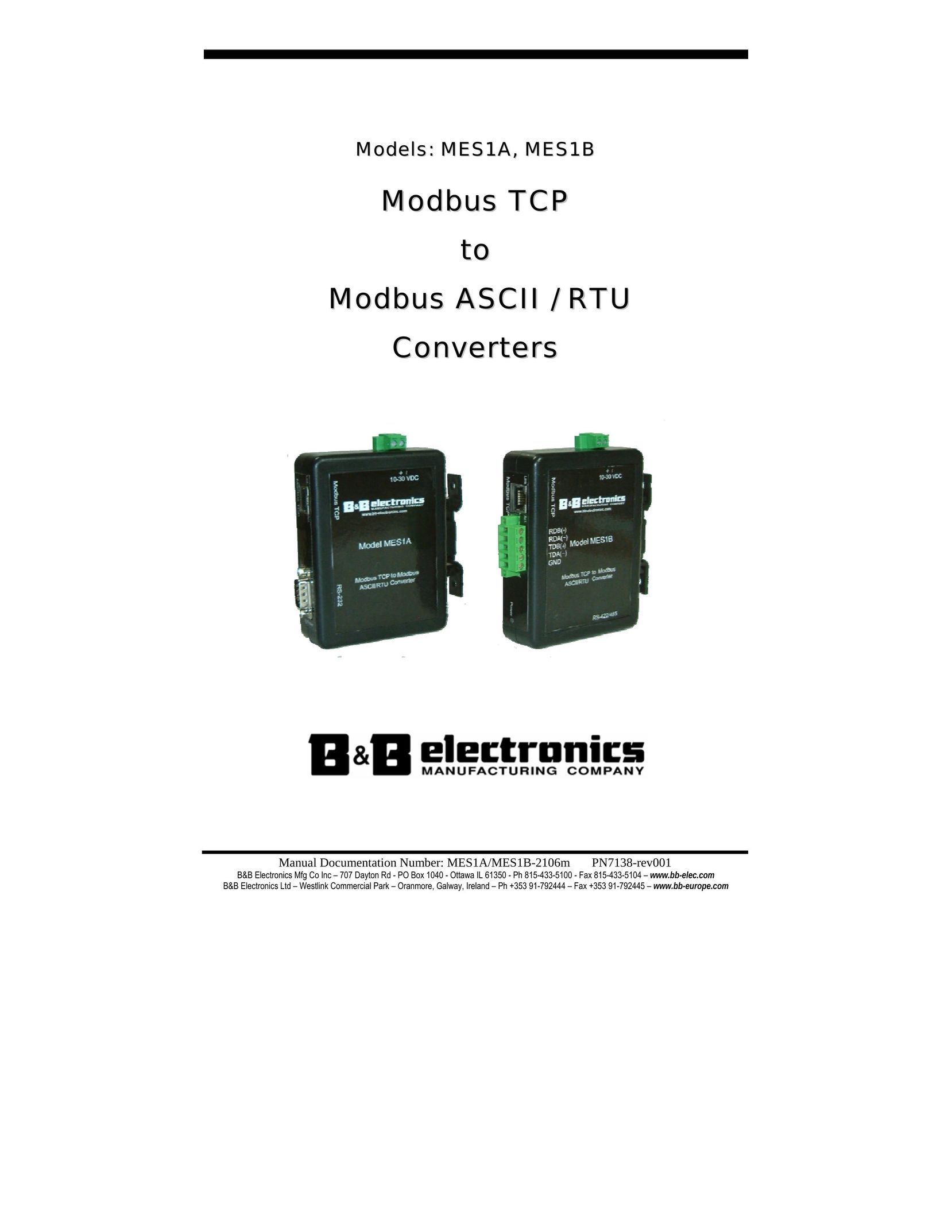 B&B Electronics MES1A TV Converter Box User Manual