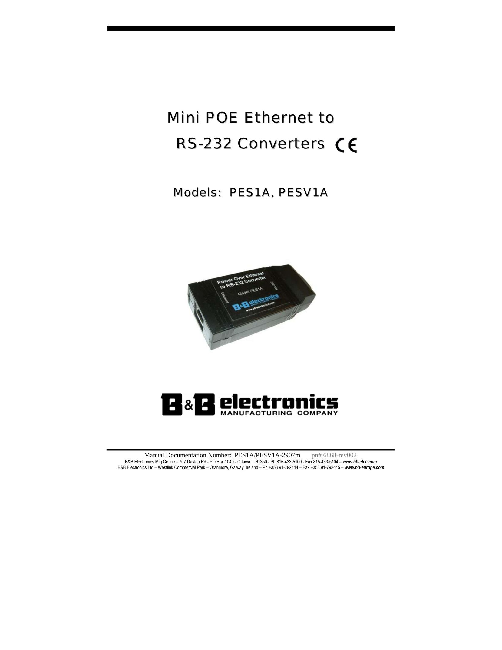 B&B Electronics PESV1A TV Converter Box User Manual