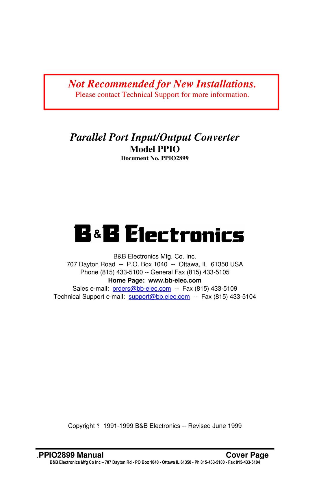 B&B Electronics PPIO TV Converter Box User Manual