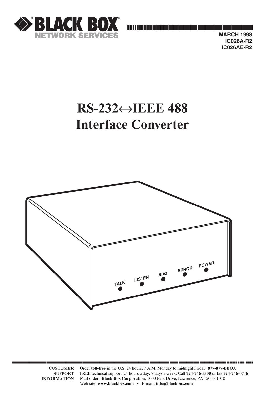 Black Box IC026A-R2 TV Converter Box User Manual