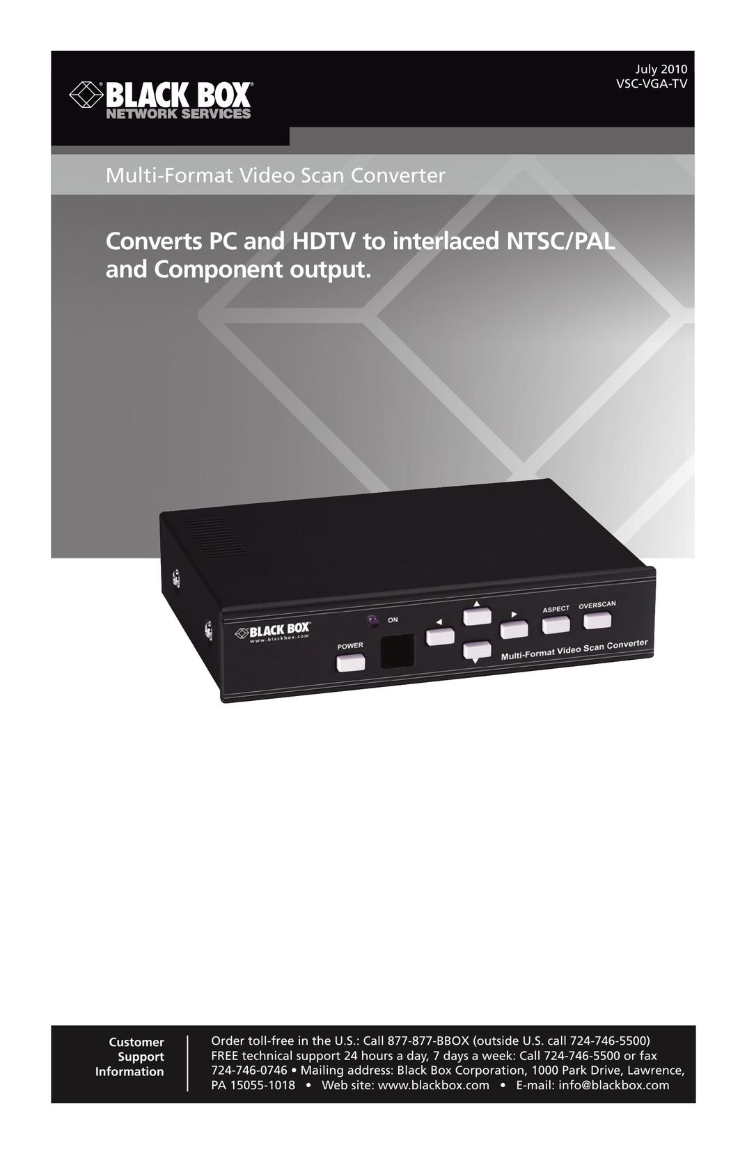 Black Box Multi-Format Video Scan Converter TV Converter Box User Manual