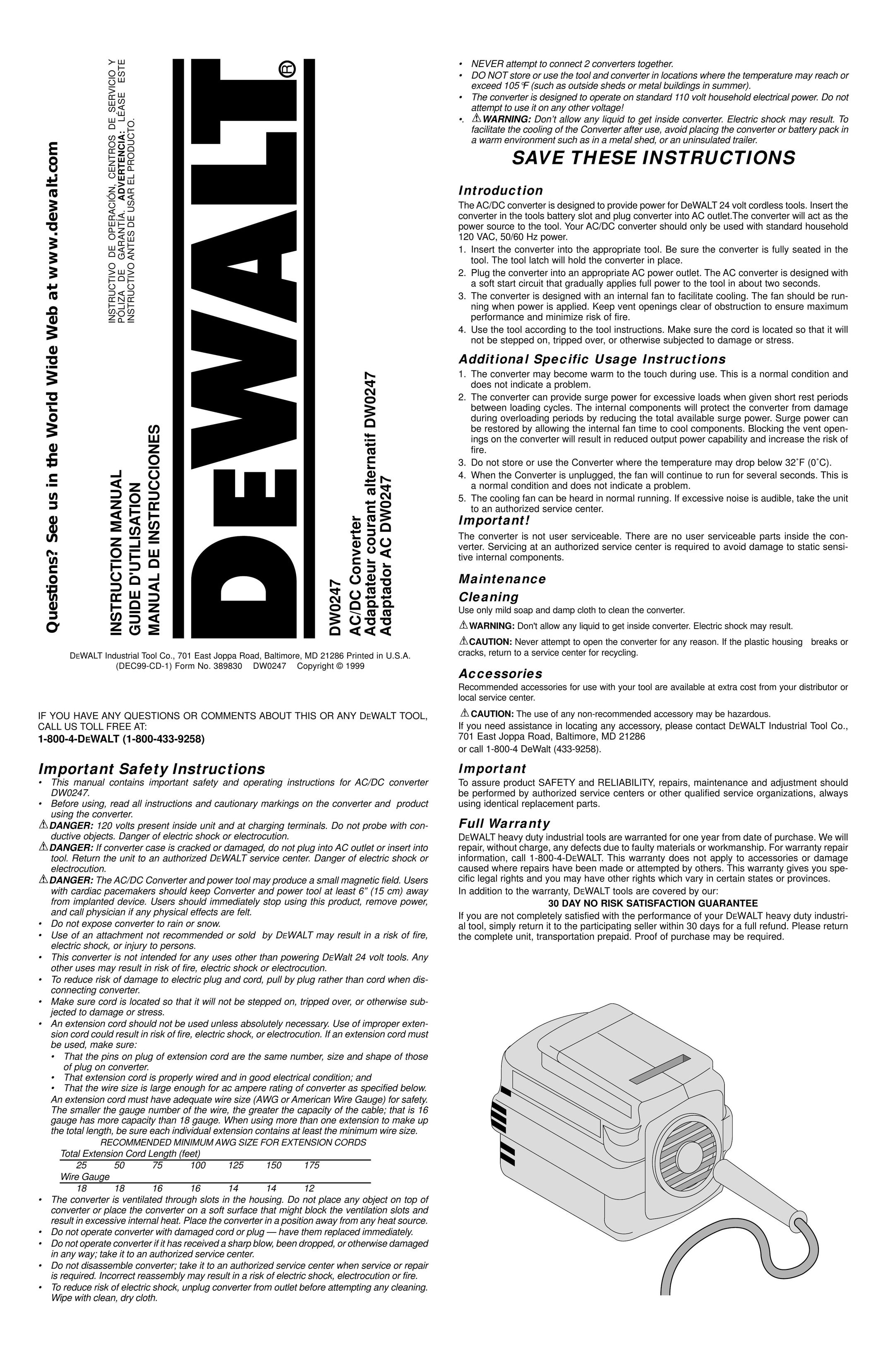 DeWalt DW0247 TV Converter Box User Manual
