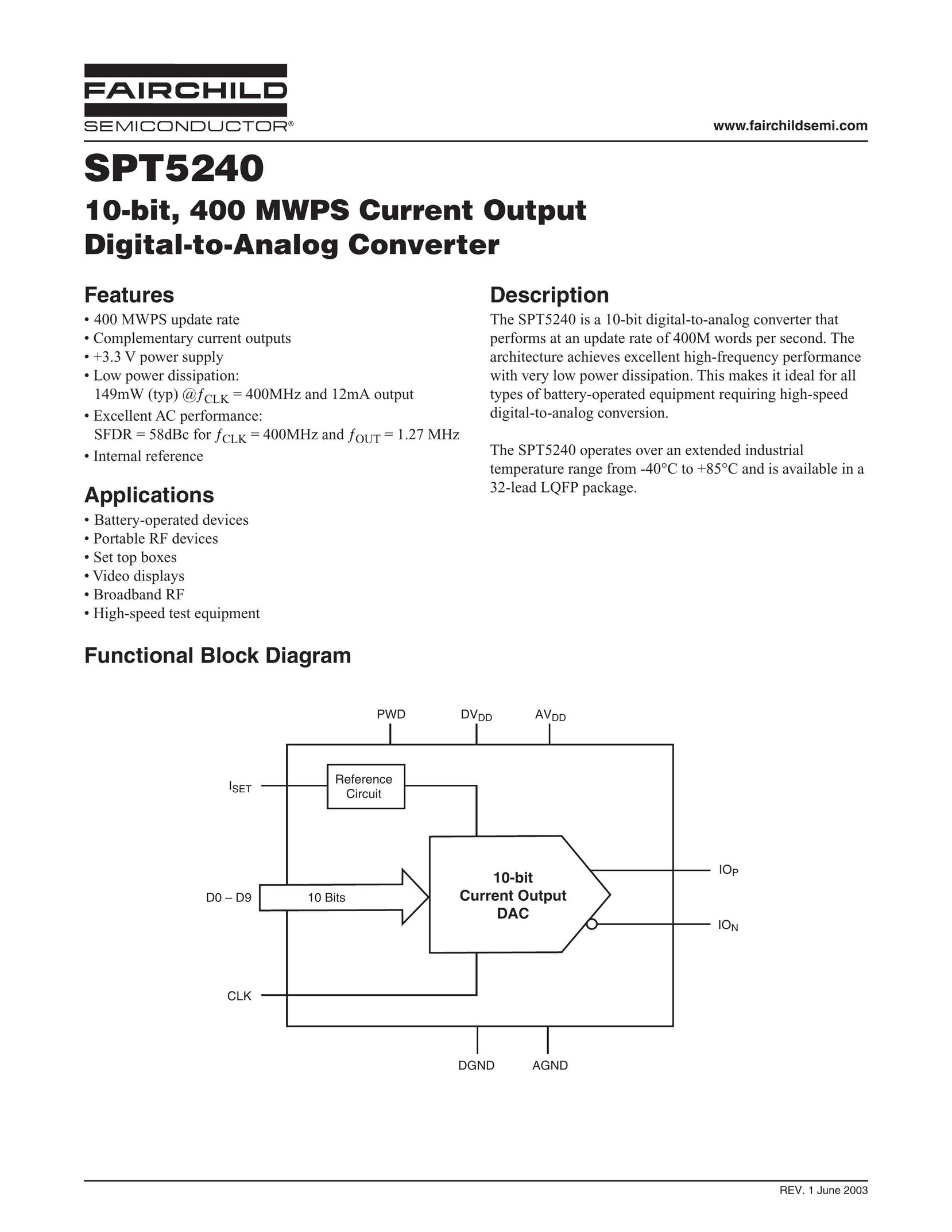 Fairchild SPT5240 TV Converter Box User Manual