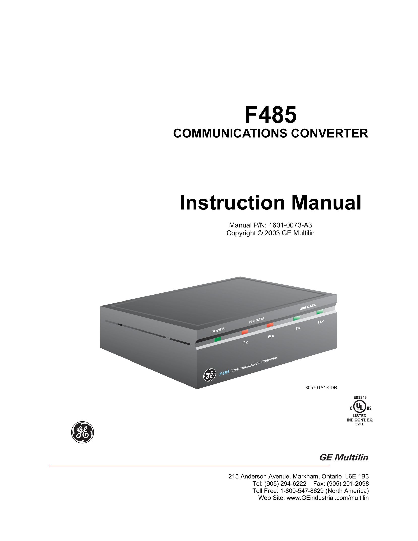 GE F485 TV Converter Box User Manual