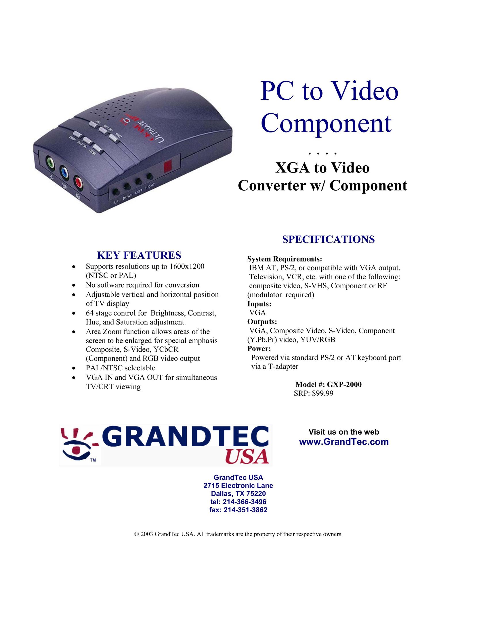 GrandTec GXP-2000 TV Converter Box User Manual