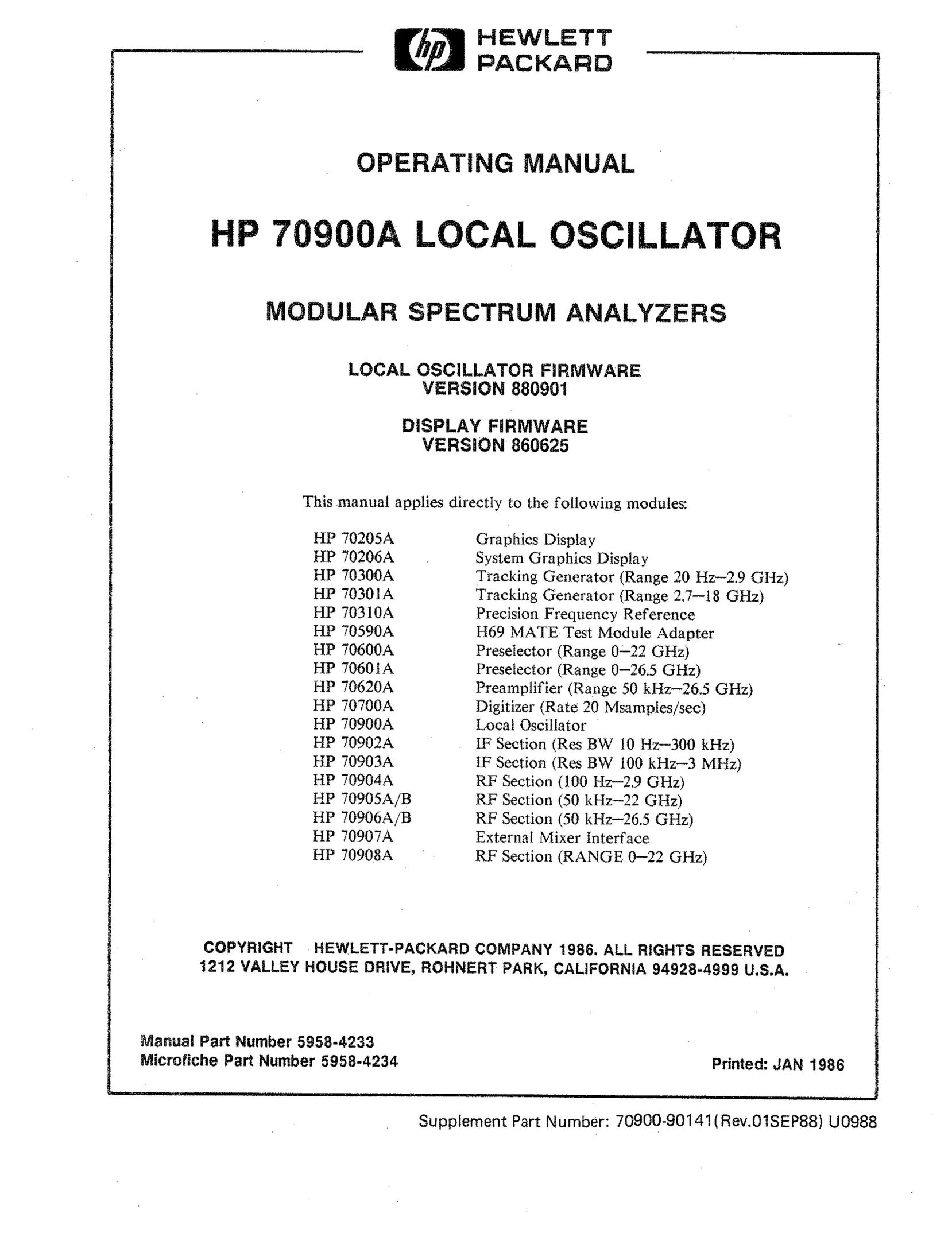 HP (Hewlett-Packard) 70900A TV Converter Box User Manual