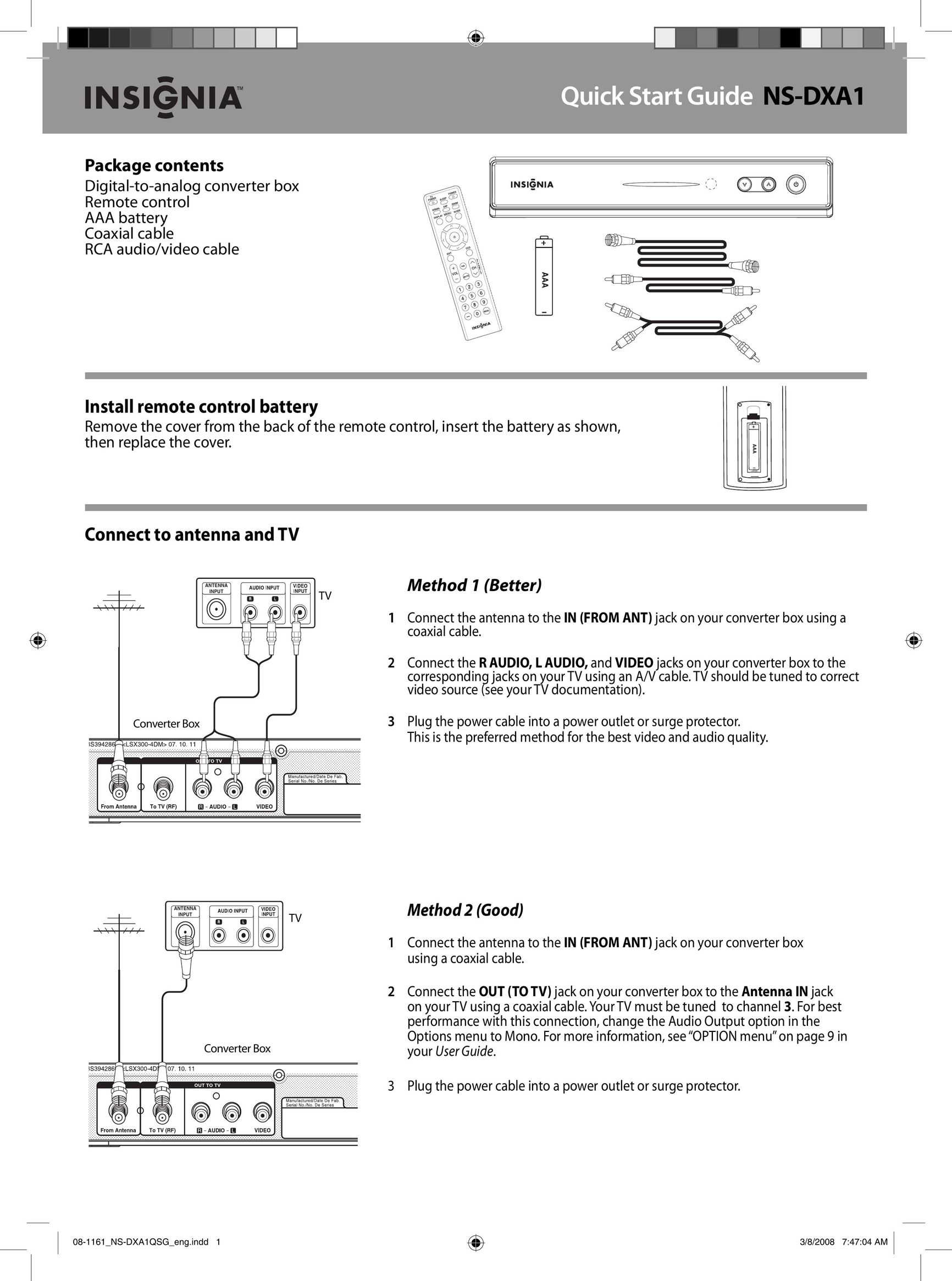 Insignia NS-DXA1 TV Converter Box User Manual