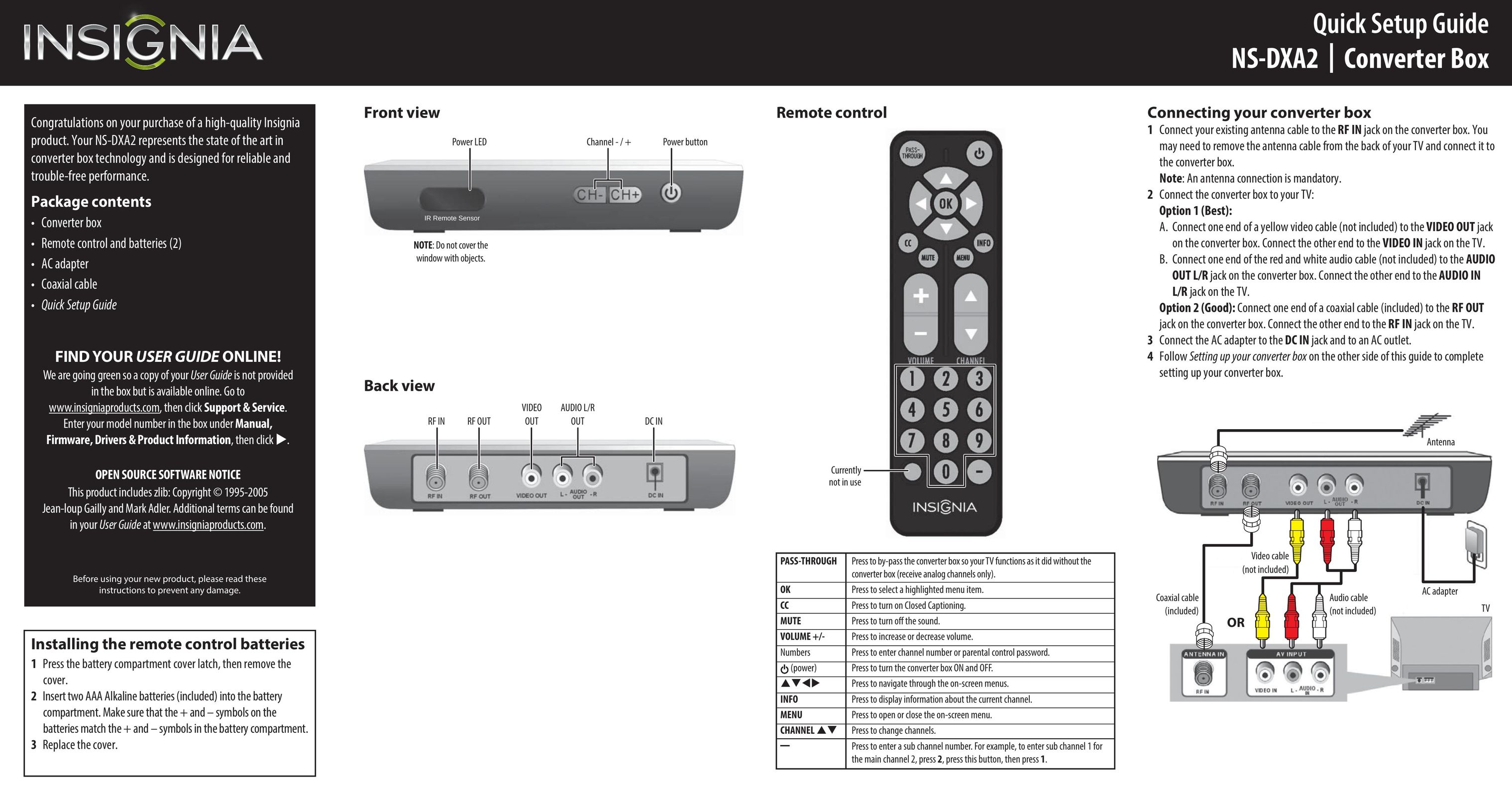Insignia NS-DXA2 TV Converter Box User Manual