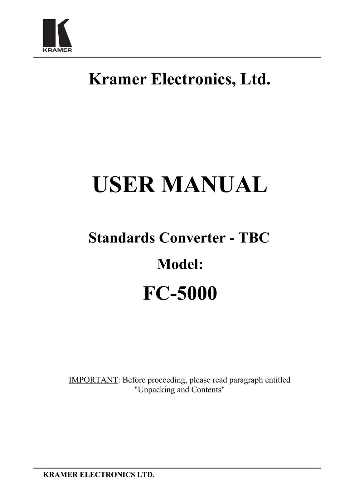 Kramer Electronics FC-5000 TV Converter Box User Manual
