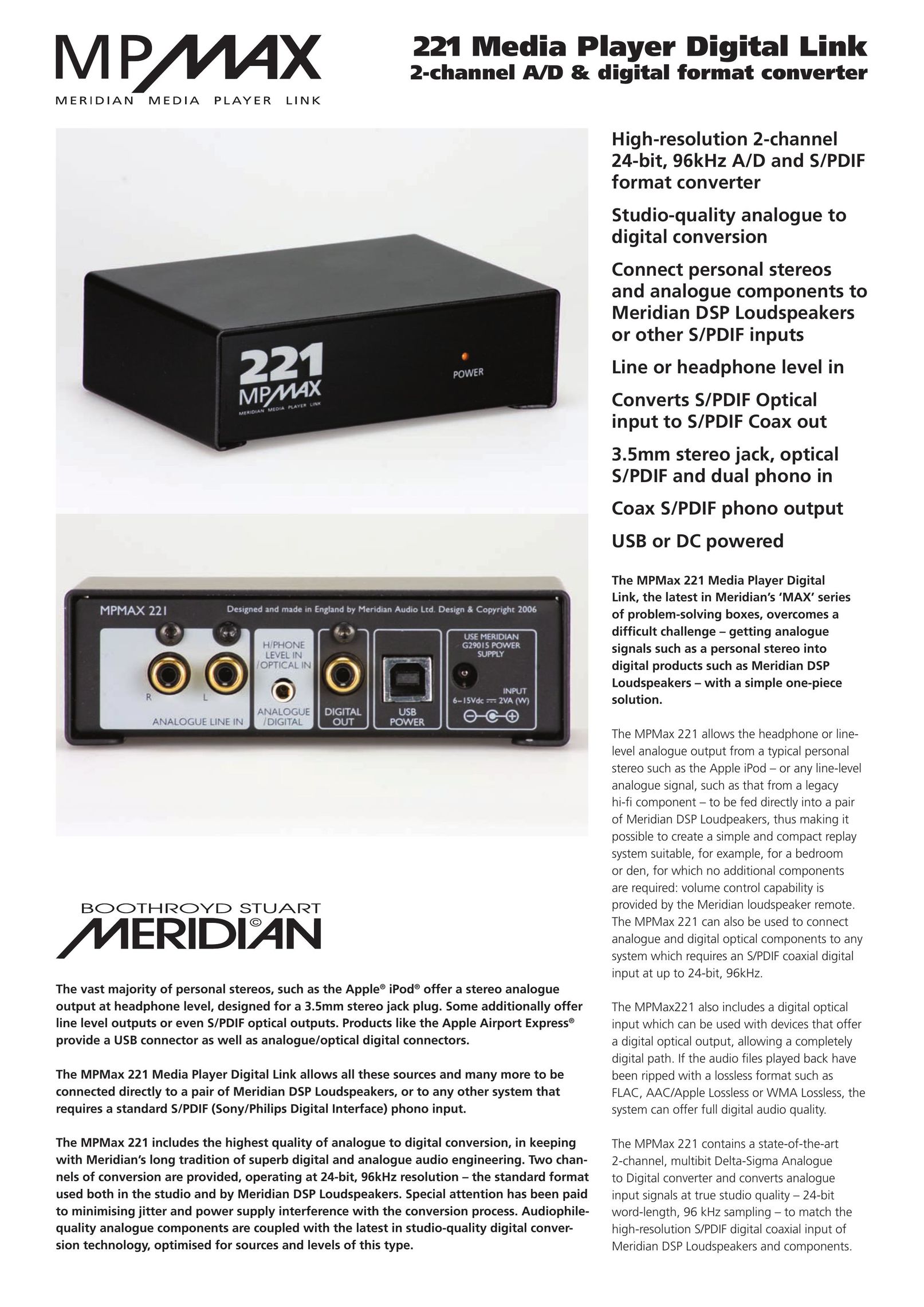 Meridian America 221 TV Converter Box User Manual