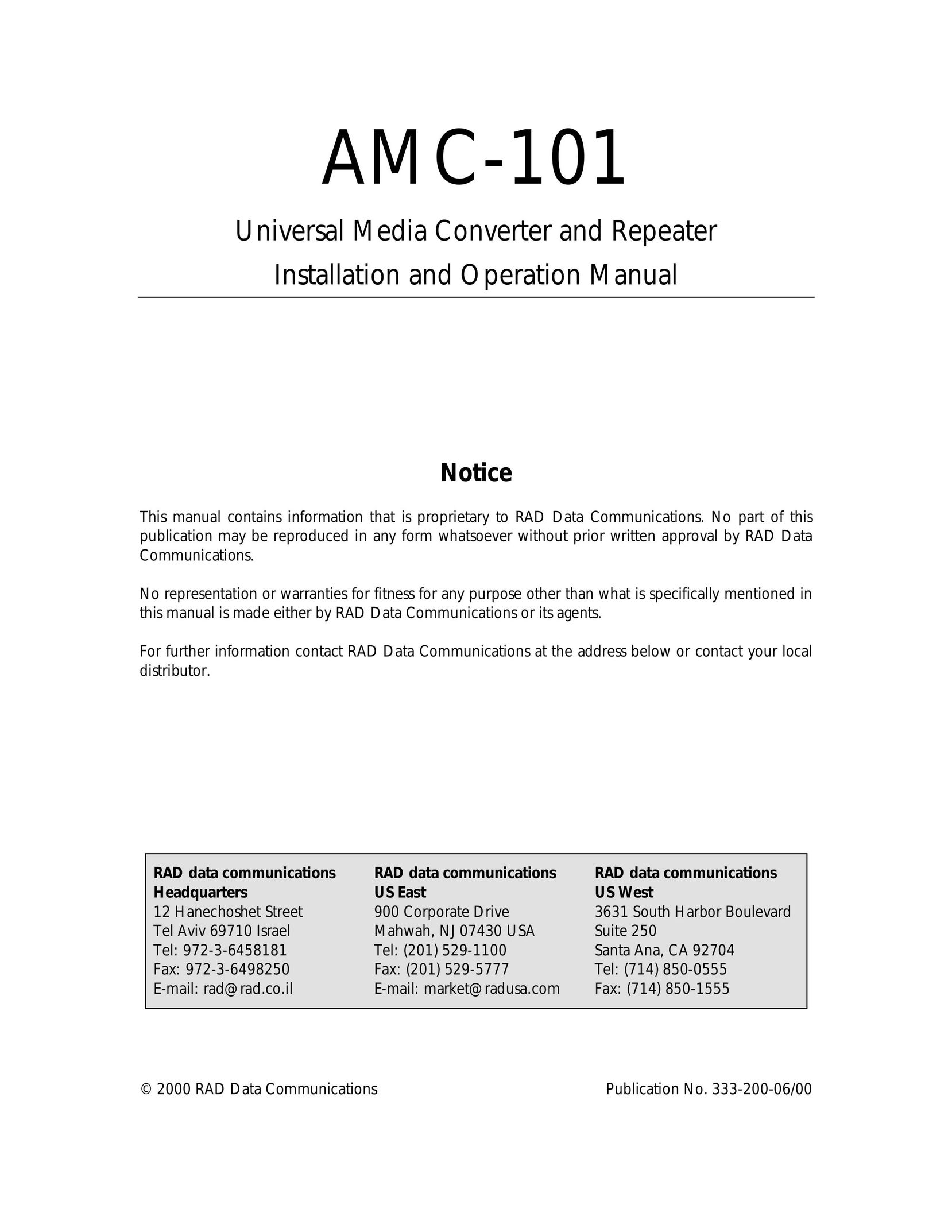 RAD Data comm AMC-101 TV Converter Box User Manual