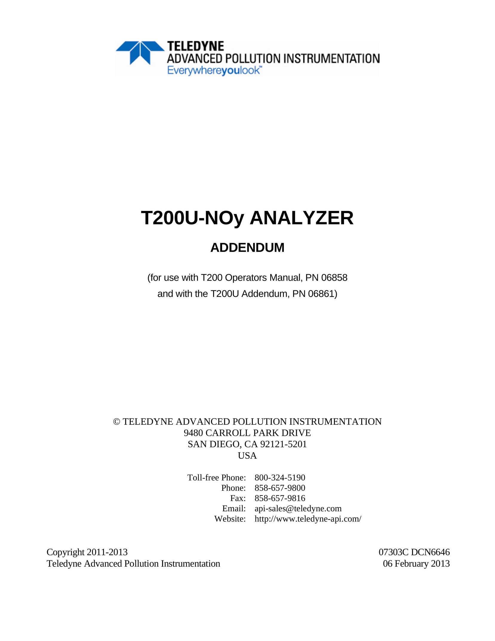 Teledyne T200U-NOy TV Converter Box User Manual